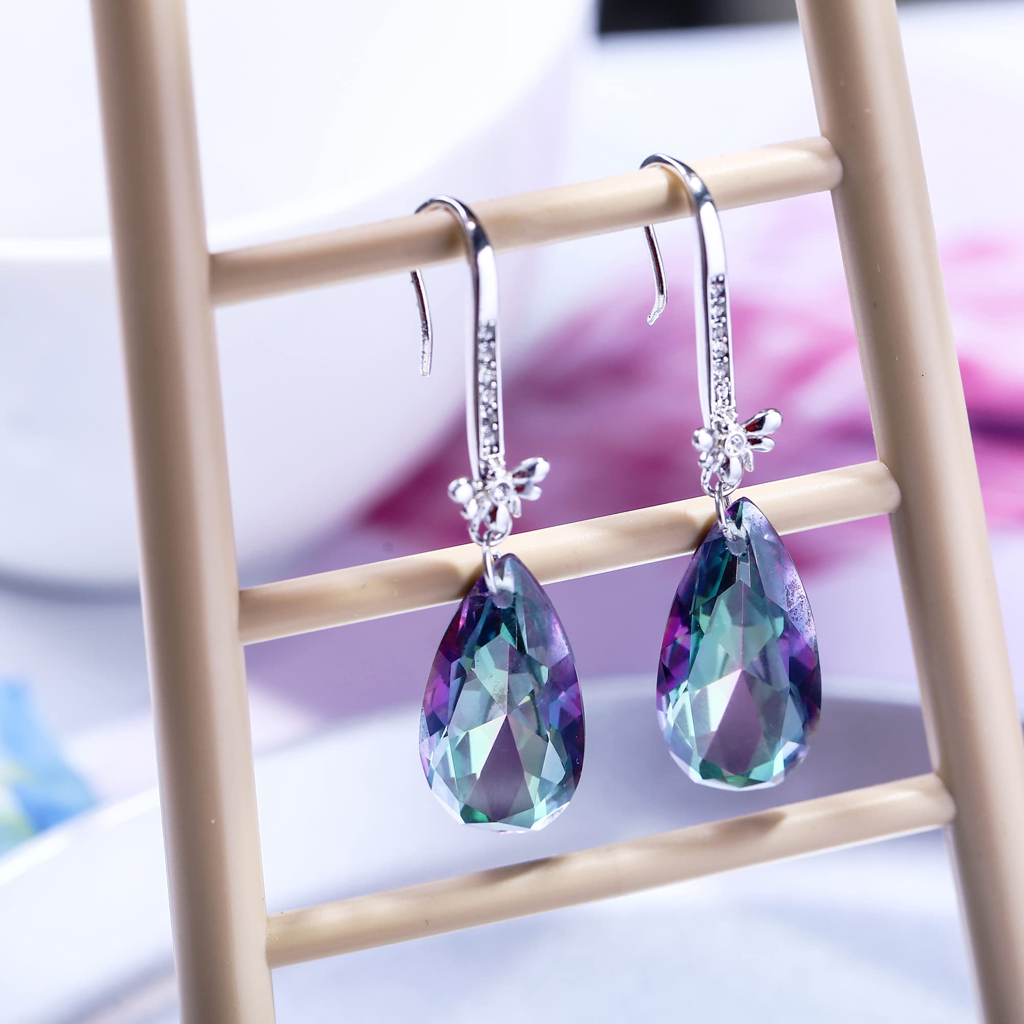925 Sterling Silver Crystal Teardrop Dangle Earrings for Women | Baroque Bee Drop Hook Earrings | Gift for Her, Wedding, Party & Evening Wear