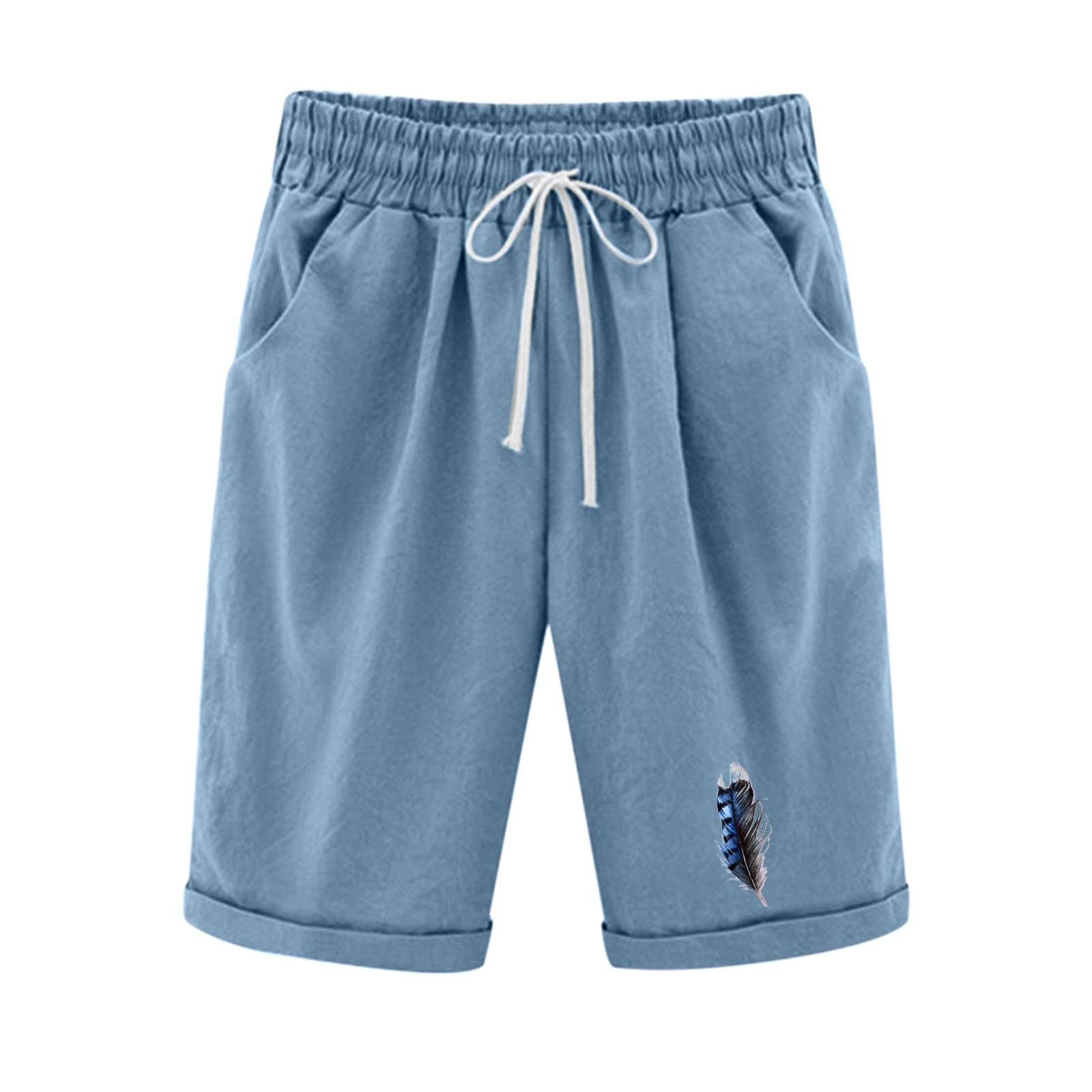 Women's Linen Bermuda Shorts - Funny Graphic Pockets, High Elastic Waist | Trendy 2024 Fashion for Summer