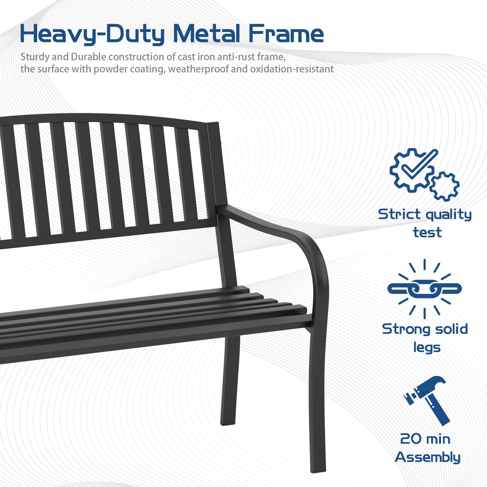 Outdoor Garden Bench - Heavy Duty Weatherproof & Anti-Rust Metal Bench for Front Porch, Patio, Park - Perfect for Outdoor Seating, Relaxation & Decoration
