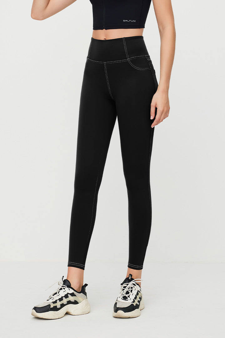 High Waist 7/8 Leggings with Reflective Piping - Women's Workout Yoga Running Jeggings for Gym, Fitness & Nighttime Safety