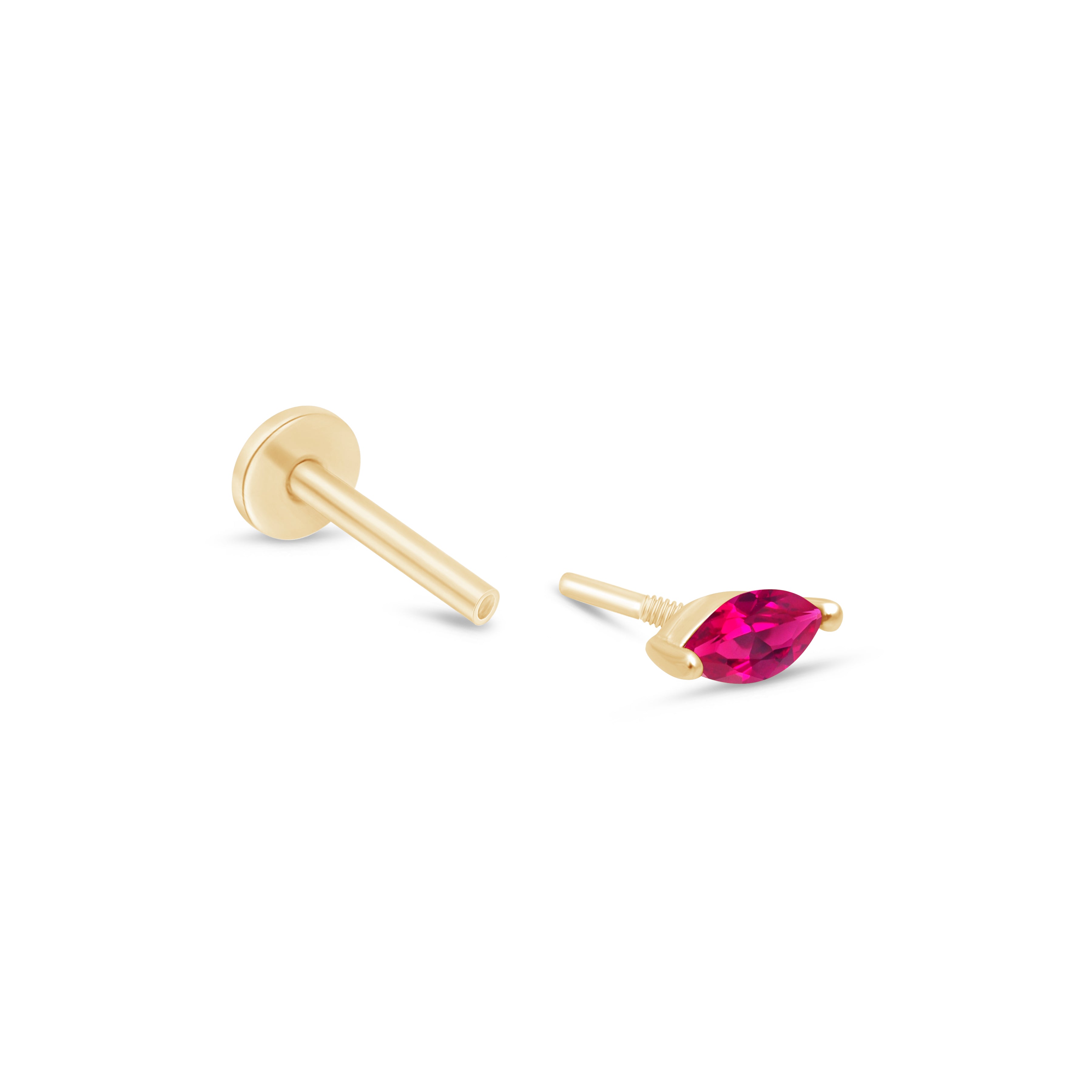 14K Yellow Gold Marquise Pink Ruby Flat Back Stud Earrings for Women - Elegant Dainty Jewelry for Parties, Weddings & Everyday Wear