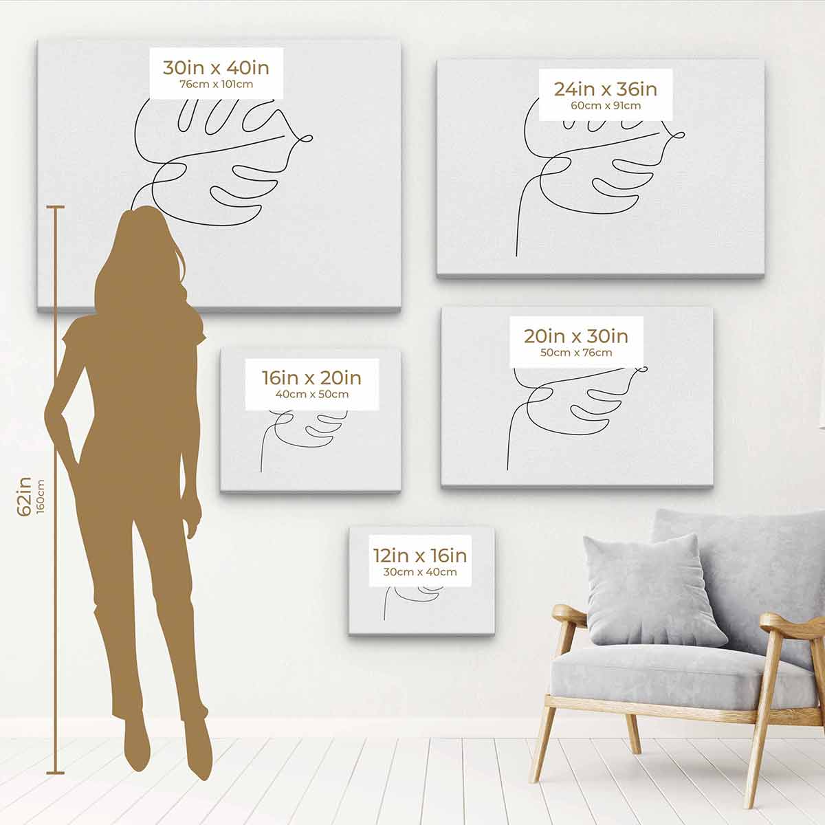 White Leaf Wall Art Canvas Print - Modern Botanical Home Decor for Living Room, Bedroom & Office - 1062