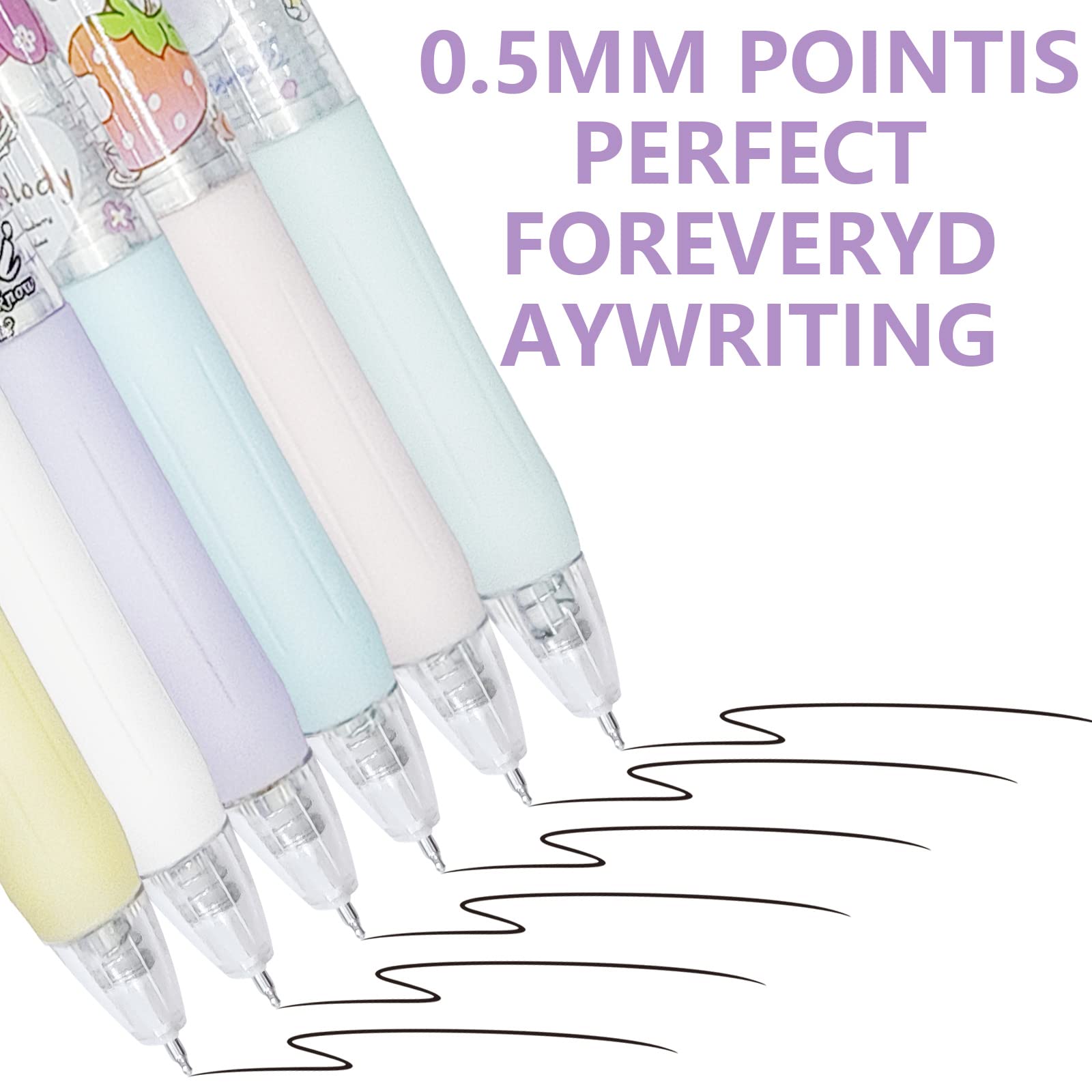 6 Pack Cute Cartoon Kitty Ballpoint Pens - 0.5mm Fine Point Kawaii Anime Writing Pens for School, Office & Journaling - Adorable Cat Stationery Gift for Students & Anime Fans