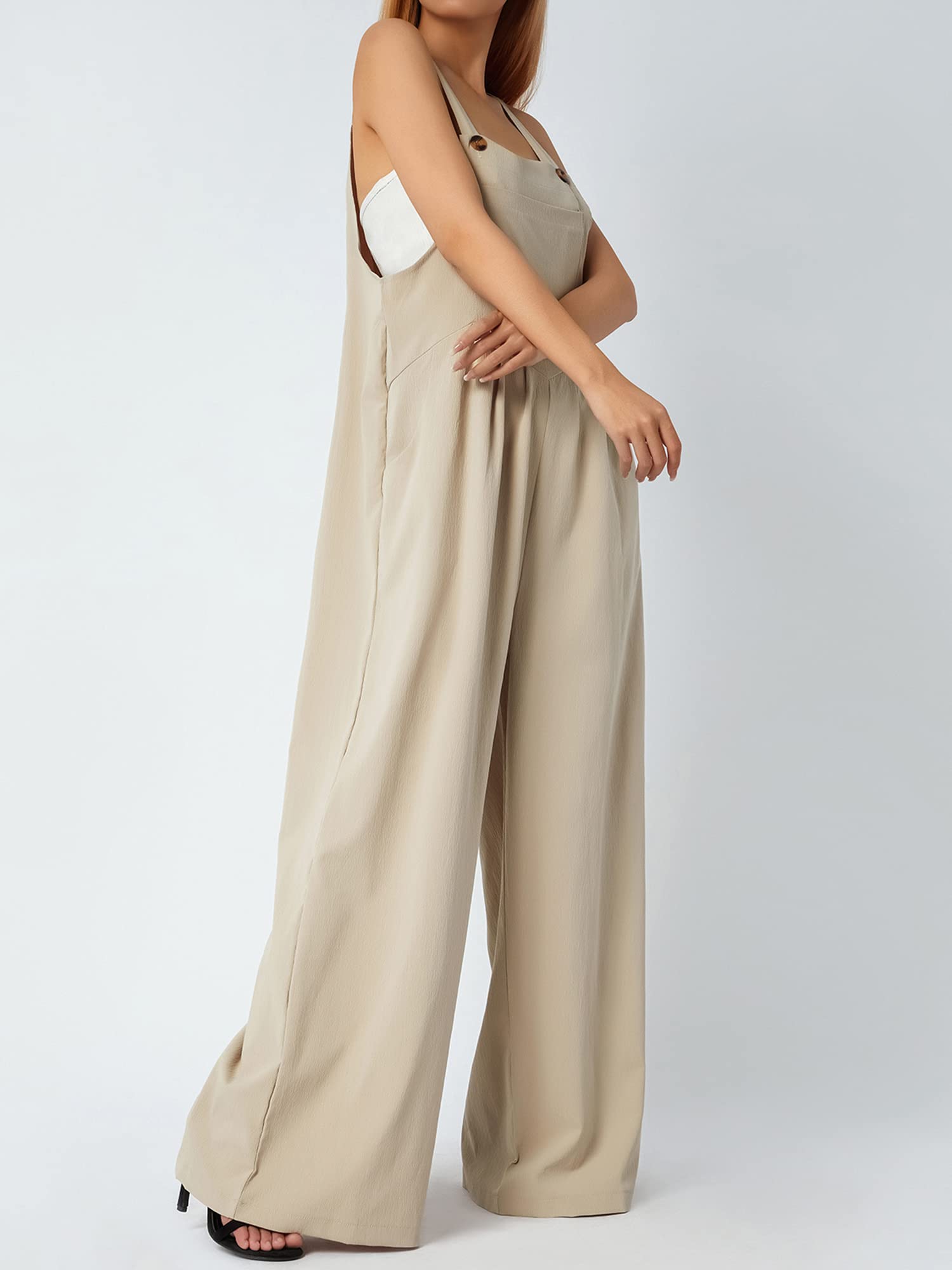 Kaipiclos Women's Plus Size Linen Overalls - Baggy Wide Leg Jumpsuit with Pockets, Loose Fit Suspender Romper for Summer | Casual Outfit, Beach Wear, Boho Fashion