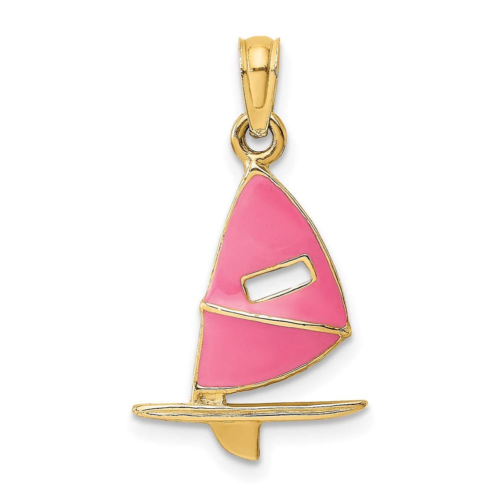 14K Yellow Gold Pink Enamel Surfboard Charm Pendant - Perfect for Necklace, Bracelet & Jewelry Making - Beach Lover Gift, Surfer Accessory, Summer Vacation Style