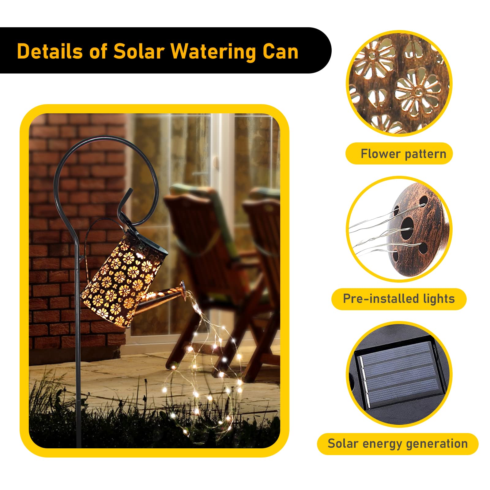 Solar Powered Outdoor Waterproof Hanging Lantern - Retro Metal Garden Decor with String Lights for Patio, Porch, Lawn, Driveway, Backyard & Pathway - Perfect for Evening Gatherings & Landscape Lighting
