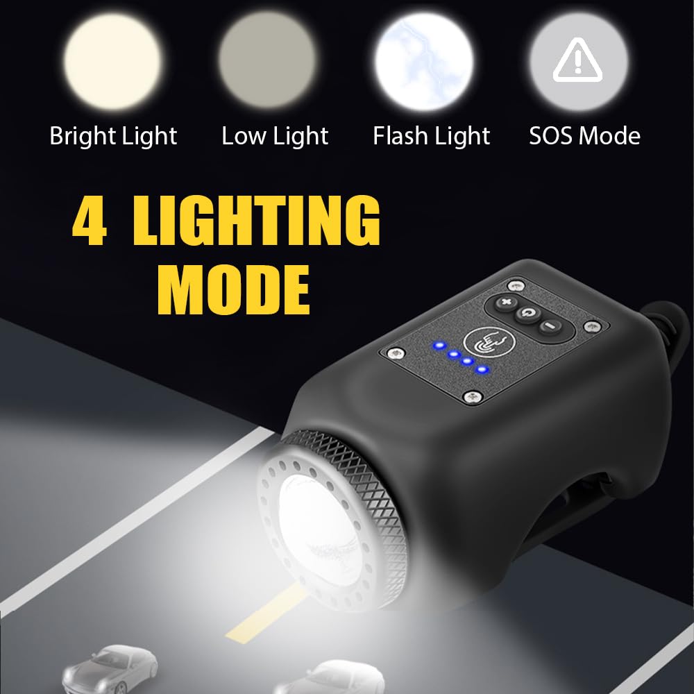 YUKI 110dB Electric Bike Horn with LED Front Light - 2-in-1 Rechargeable Bicycle Accessory, 6 Sound Modes, Waterproof for Mountain/Road Bikes - Perfect for Commuting, Night Riding & Safety Alerts (Kids/Adults)