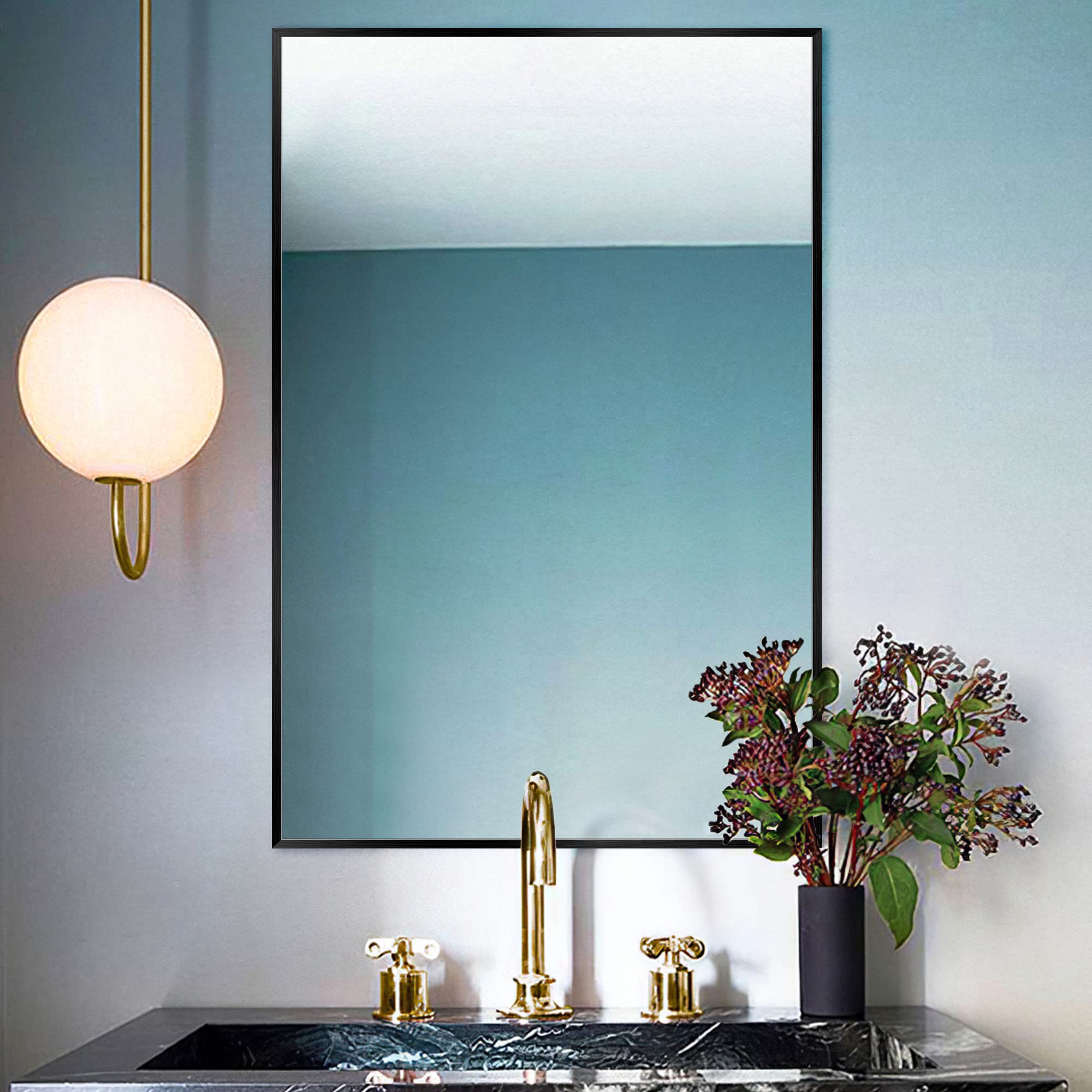 36x24 Black Wall Mirror - Bathroom & Living Room Decor with Aluminum Frame