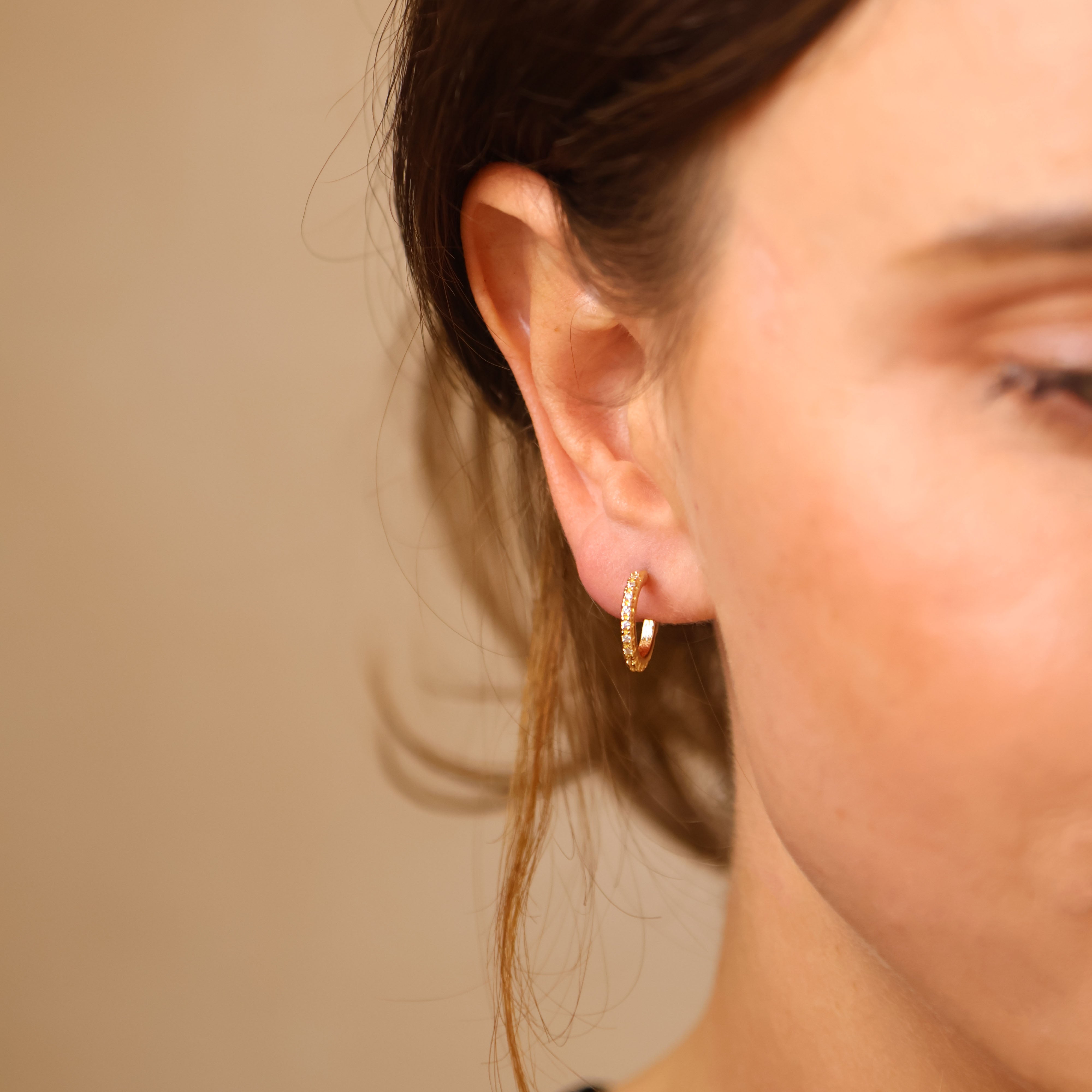 18K Gold Filled Thin Line Cubic Zirconia C Hoop Earrings for Women - Elegant Minimalist Dainty Jewelry for Everyday Wear, Date Night & Special Occasions