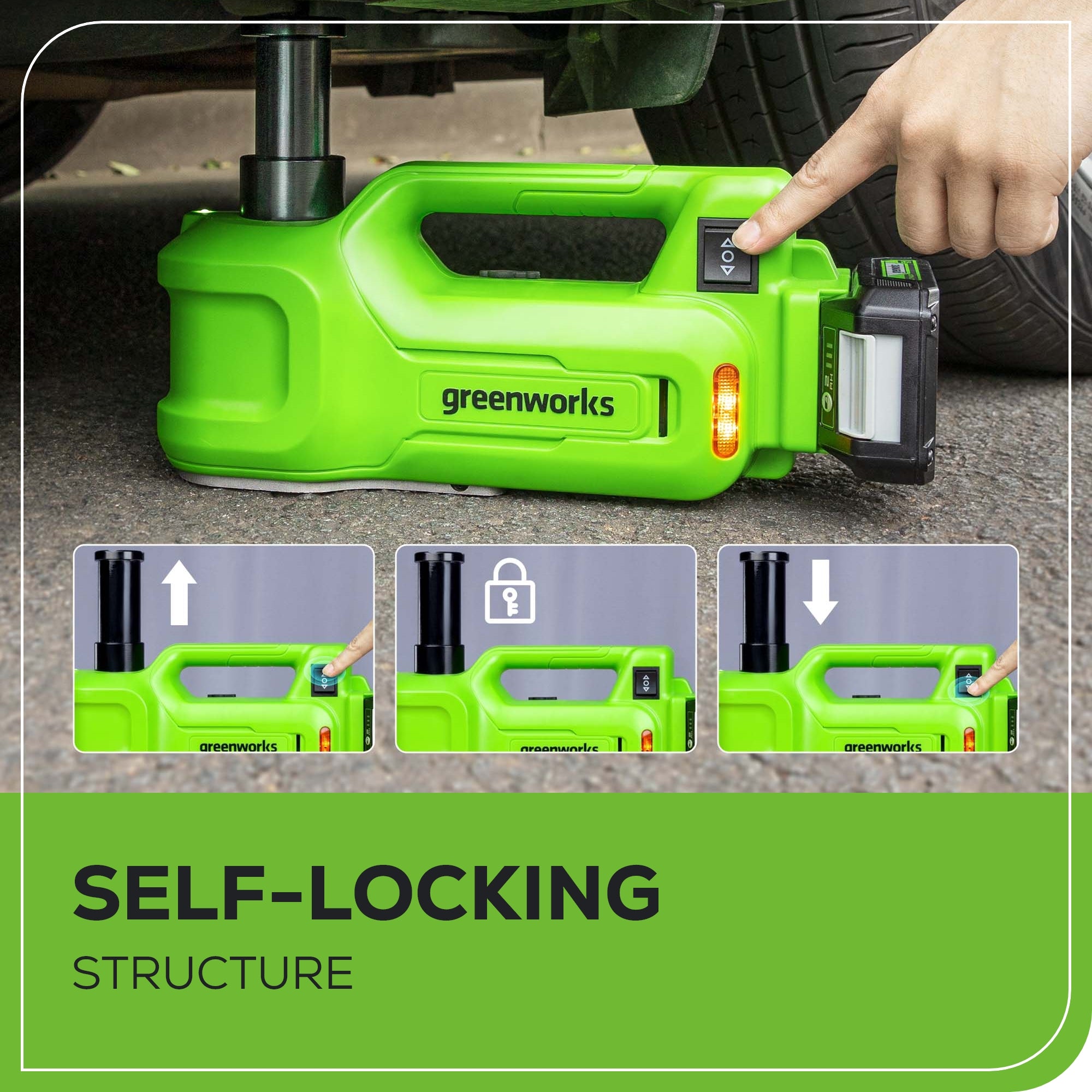 24V Cordless Battery Car Jack with 2.0Ah Battery & Charger - Portable Electric Vehicle Lift for Emergency Roadside Assistance and DIY Auto Repairs