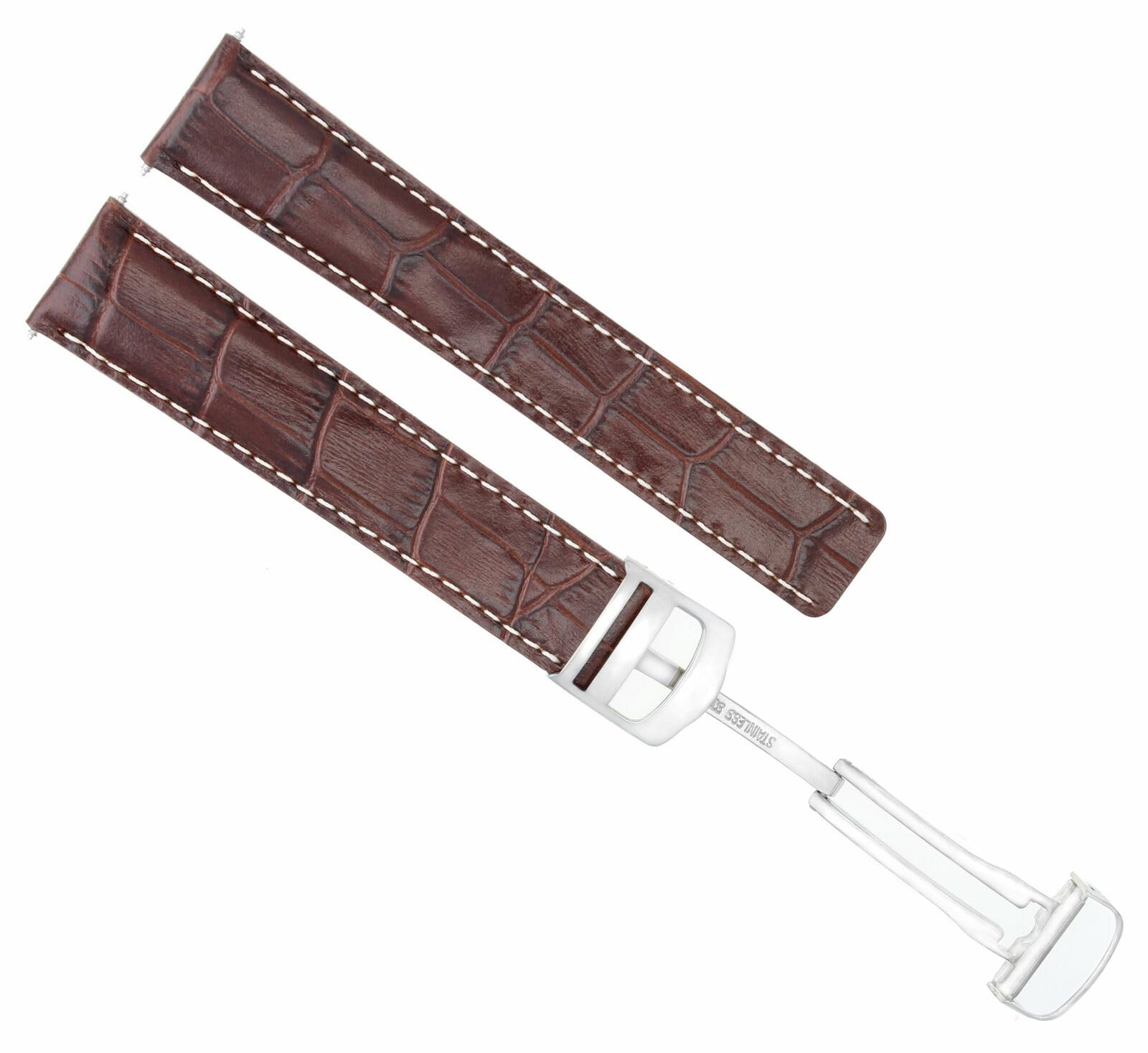 20mm Leather Watch Band for Cartier Tank - Brown & White Stitching | Dress & Casual Wear
