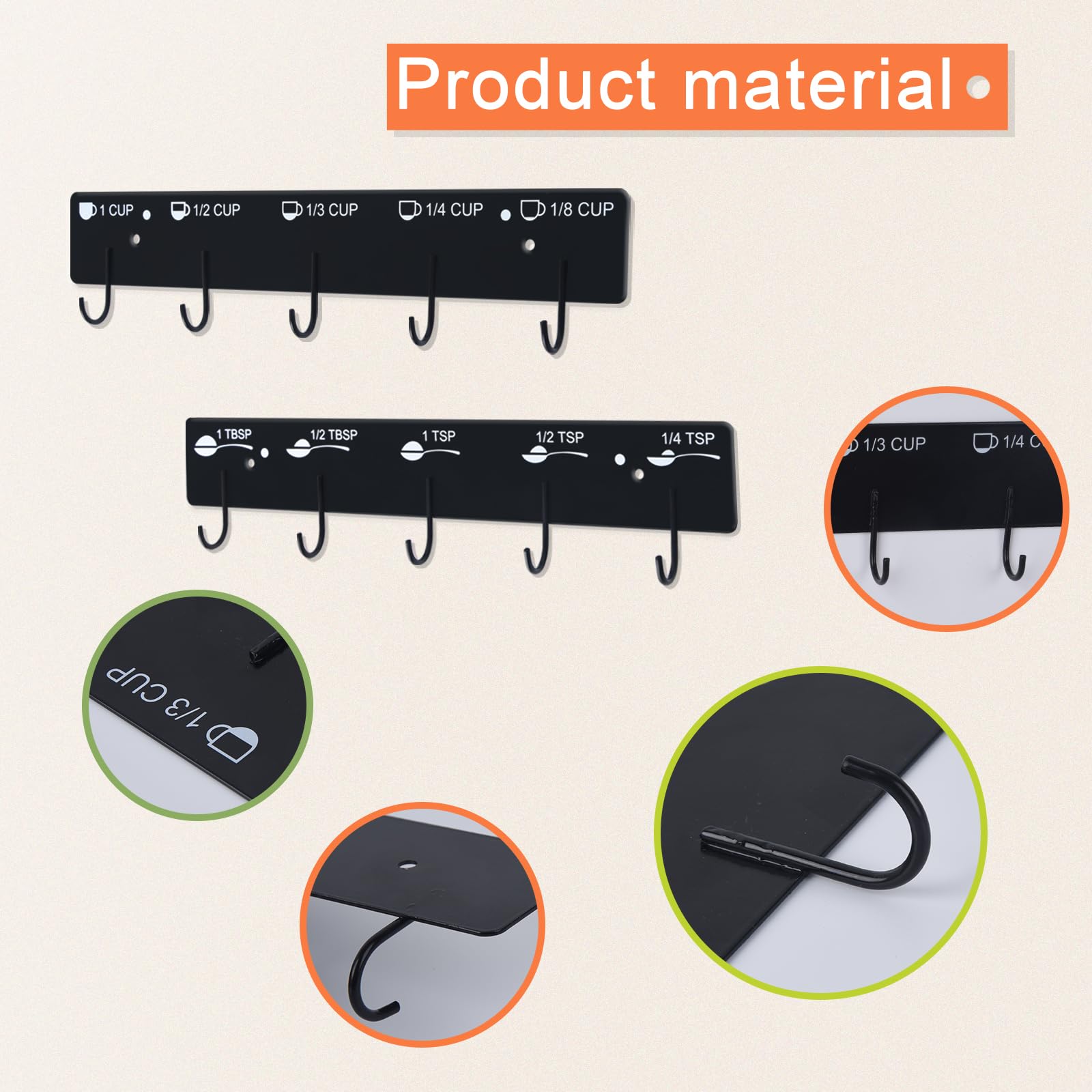 Premium Measuring Cups and Spoons Hanging Rack - 2-Piece Kitchen Organizer with Screw & Adhesive Mounting for Easy Storage | Perfect for Baking, Cooking, and Kitchen Organization