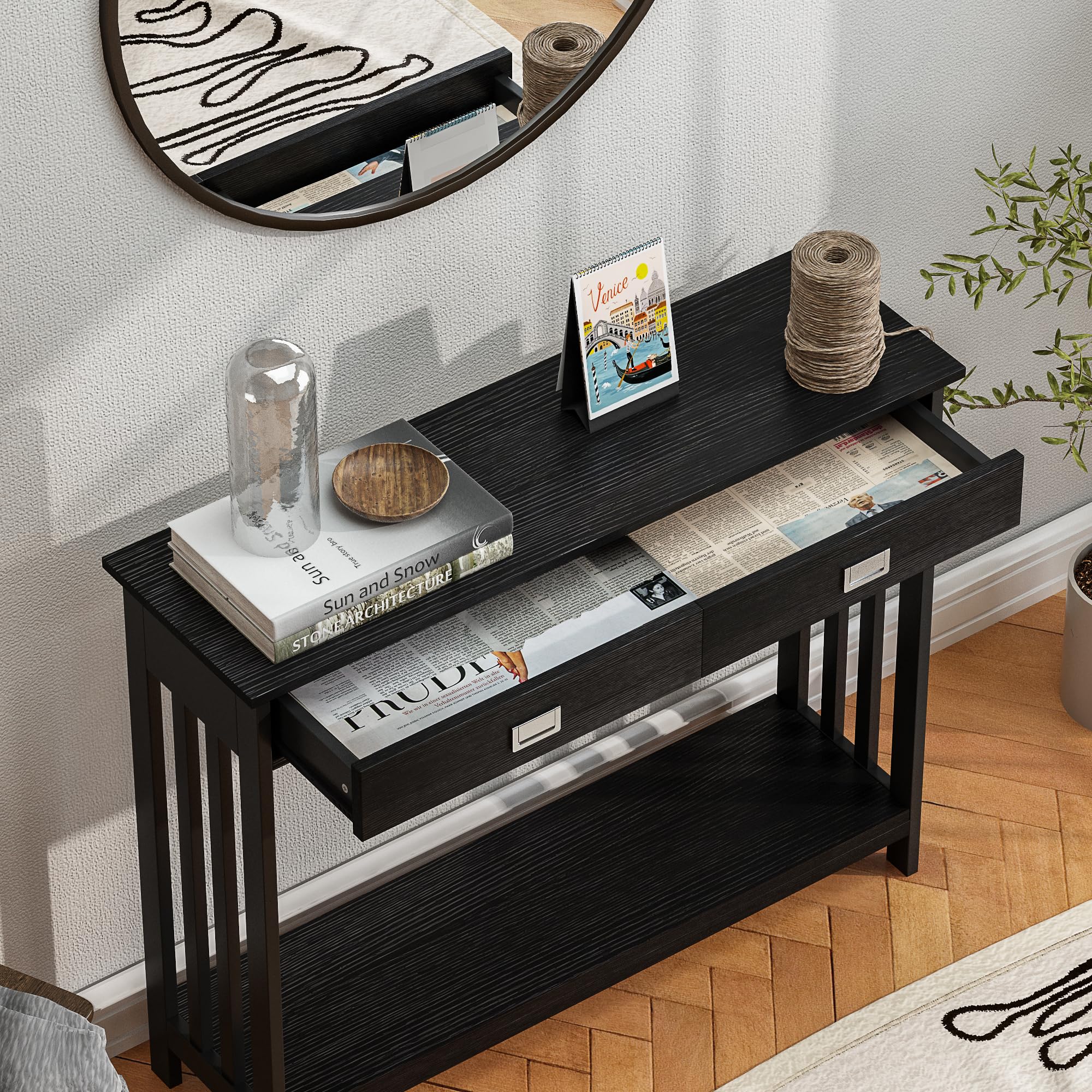 ChooChoo Black Entryway Table with Drawer - Narrow Console Table & Sofa Table with Storage Shelf - Perfect for Entryway, Living Room, Hallway & Small Spaces - Modern Home Decor & Functional Furniture