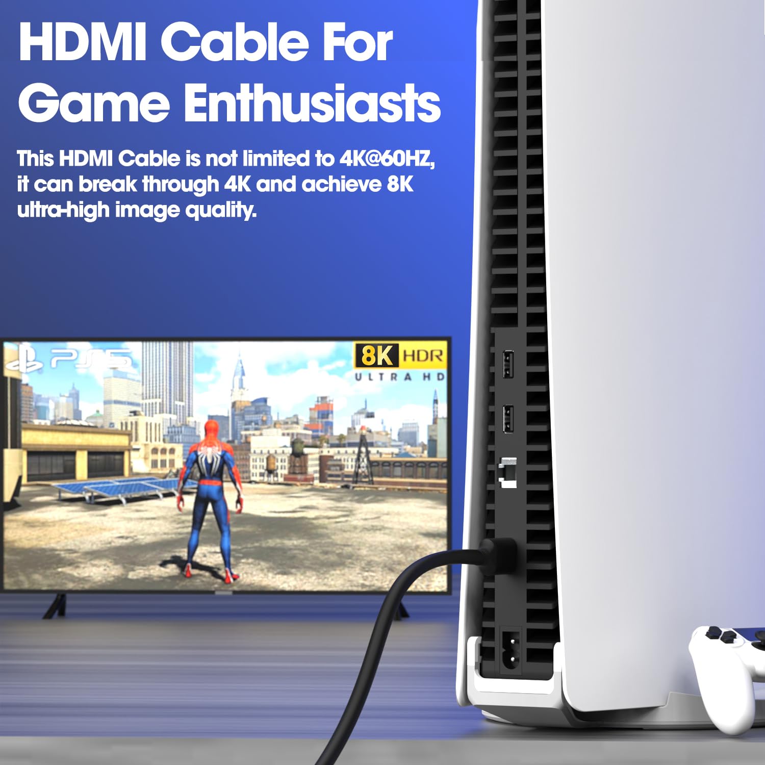 Sounce 8K HDMI 2.1 Cable 6FT - Ultra High Speed 48Gbps, 8K 60Hz HDR, 4K 120Hz, eARC, Ethernet, HDCP 2.3 - Compatible with PS5, Xbox Series X/S, Roku, Apple TV, Nintendo Switch, PC - Perfect for Gaming, Home Theater & 8K Streaming (Black, Pack of 1)