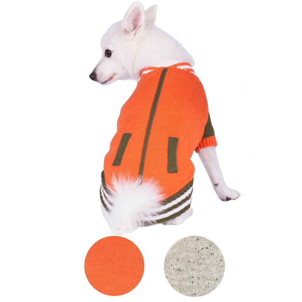 Orange Baseball Jacket Style Dog Sweater - Blueberry Pet Weekender Pullover for Small Dogs, 12