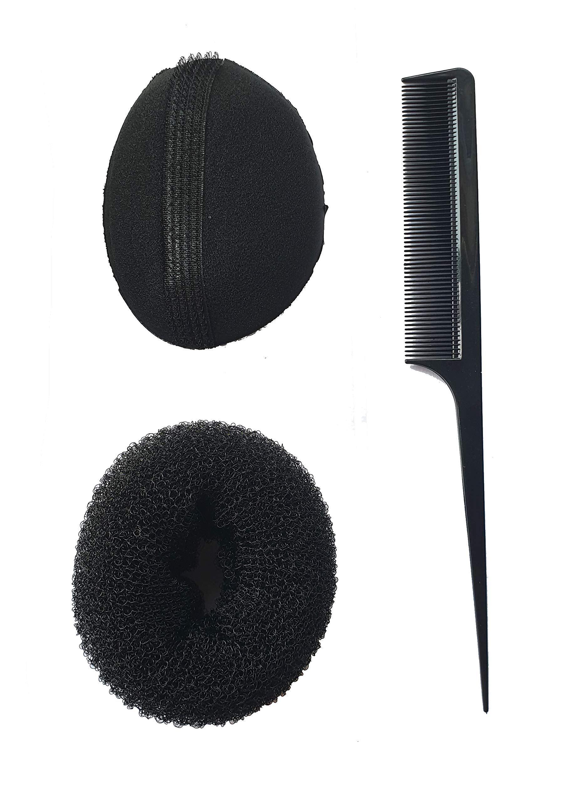 Professional Hair Styling Tool Kit - 4 Piece Set with Curling Brush, Tail Comb, Bouffant Maker & Hair Donut (Black) | Perfect for Salon Styling, Home Hair Care & DIY Hairstyles