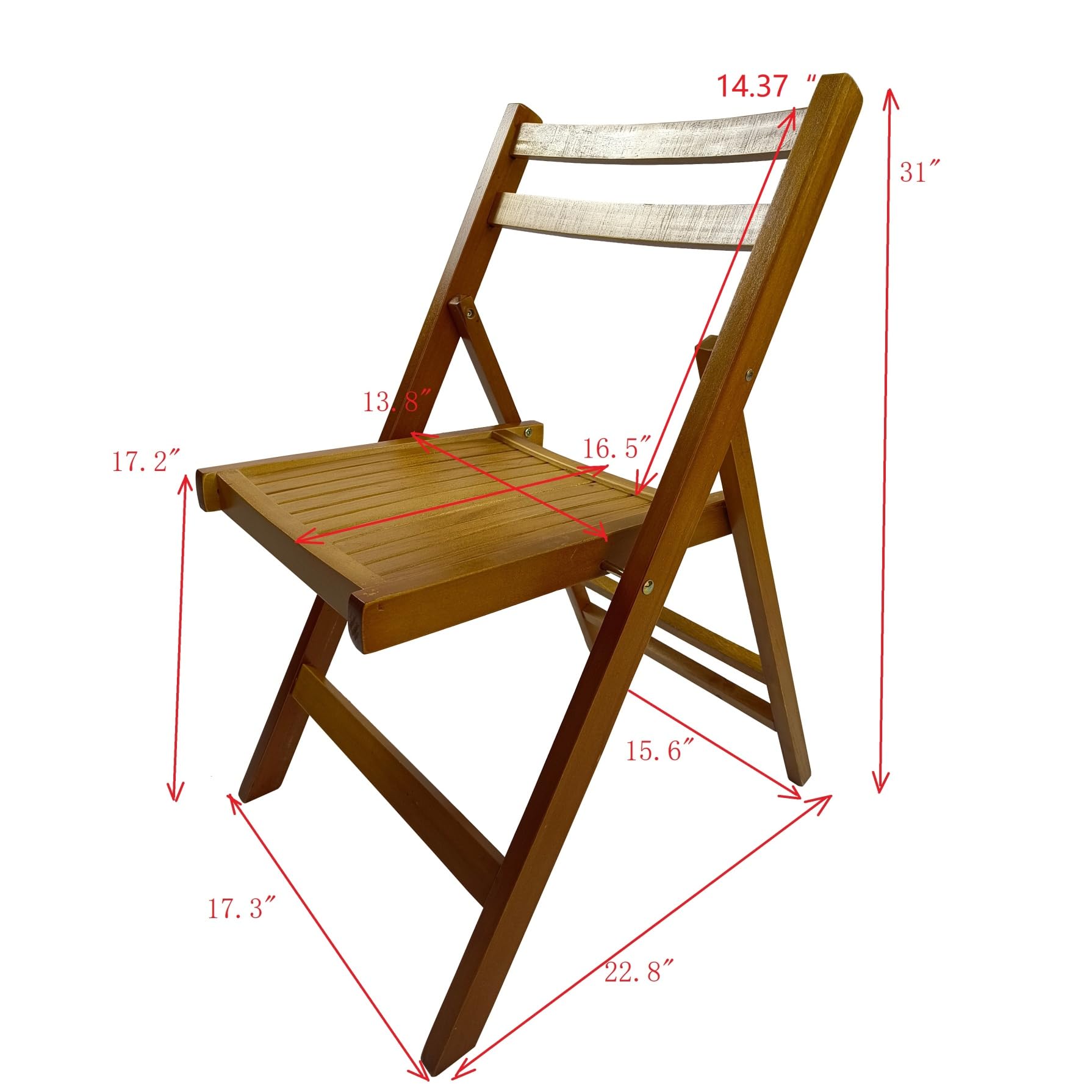 4 Pack Solid Wood Folding Chairs - Teak Wood Foldable Dining Chairs with Slatted Seat & Open Back Design | Portable Indoor Outdoor Event Seating for Weddings, Parties, Kitchen, Dining Room, Balcony & Garden Use