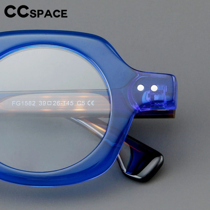 CCspace Unisex Full Rim Flat Top Round Acetate Eyeglasses 301253 - Retro Style Glasses for Men & Women - Perfect for Reading, Fashion & Everyday Wear