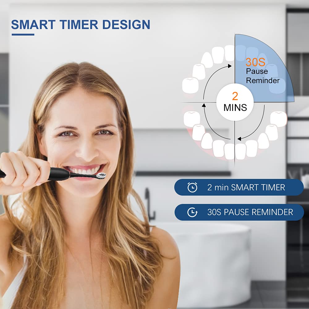 SENWEN 2 Pack Rechargeable Electric Toothbrush for Adults & Kids - Whitening Teeth with 8 Brush Heads (Black & White) - Perfect for Travel, Home & Family Oral Care