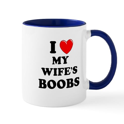 White/Navy Inside - I Heart My Wife's Boobs Mug