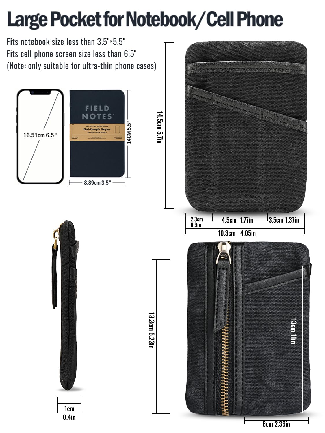 Sayram SP6 EDC Pouch - Waxed Canvas Compact Organizer with Zipper for Men - Perfect for Coins, Notebook, Flashlight - Ideal for Everyday Carry, Travel & Outdoor Adventures