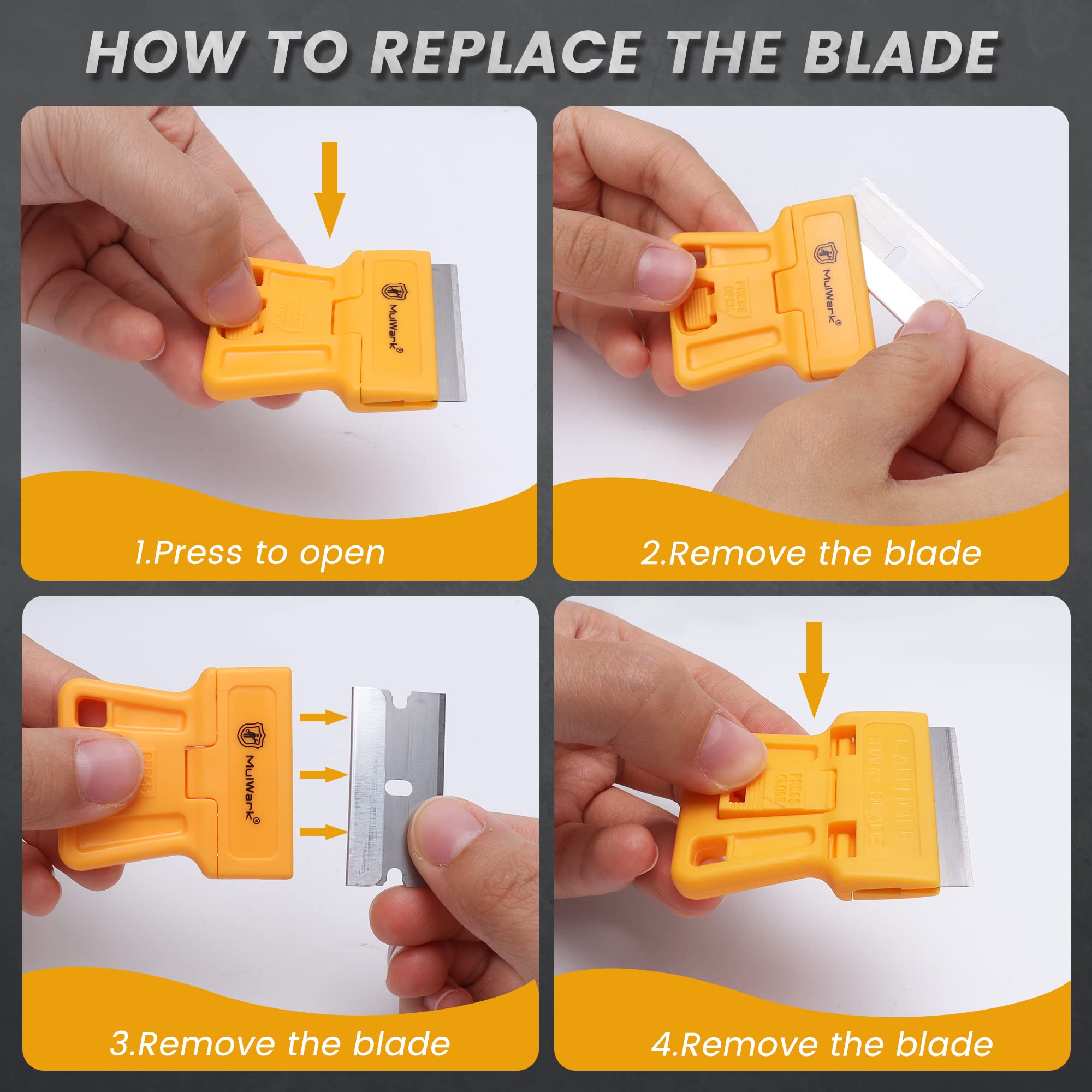 MulWark 8-Pack Razor Blade Scraper Tool Set with 5 Plastic & 5 Metal Blades - Paint Remover, Window Cleaner, Glass Scraper, Oven Cleaner - Perfect for Home Improvement, DIY Projects, Car Detailing & Surface Cleaning