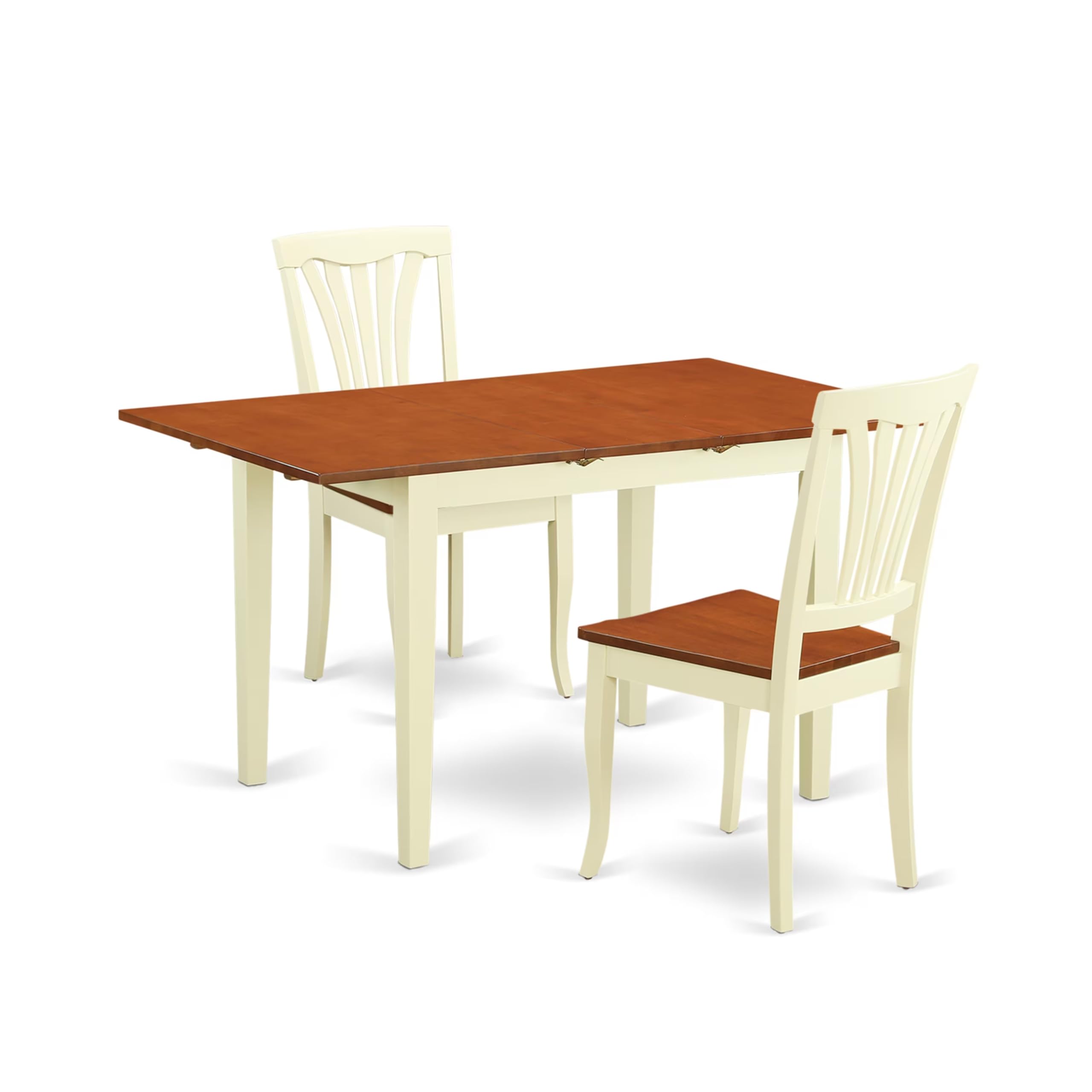 East West Furniture NOAV3-WHI-W 3-Piece Kitchen Table Set for Small Spaces - Expandable Rectangle Dining Table with Butterfly Leaf & 2 Solid Wood Chairs, 32x54 Inch, Buttermilk & Cherry - Perfect for Apartments, Breakfast Nooks, and Cozy Dining Areas
