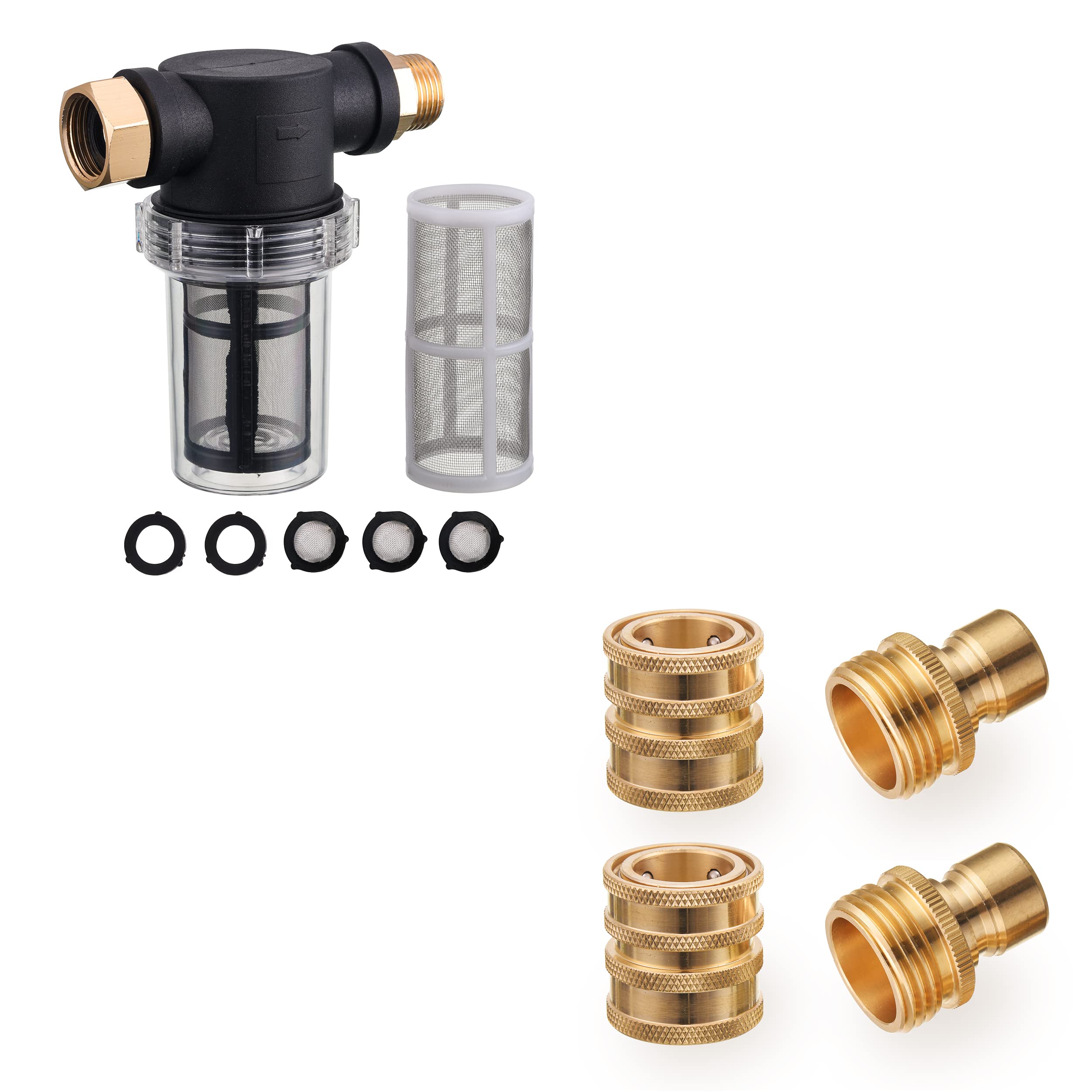 JOEJET 3/4 Inch GHT Garden Hose Filter with Quick Connect Fittings - Sediment Water Filter for Pressure Washer Inlet, Outdoor Faucet, and Irrigation System - Perfect for Lawn Care, Car Washing, and Gardening