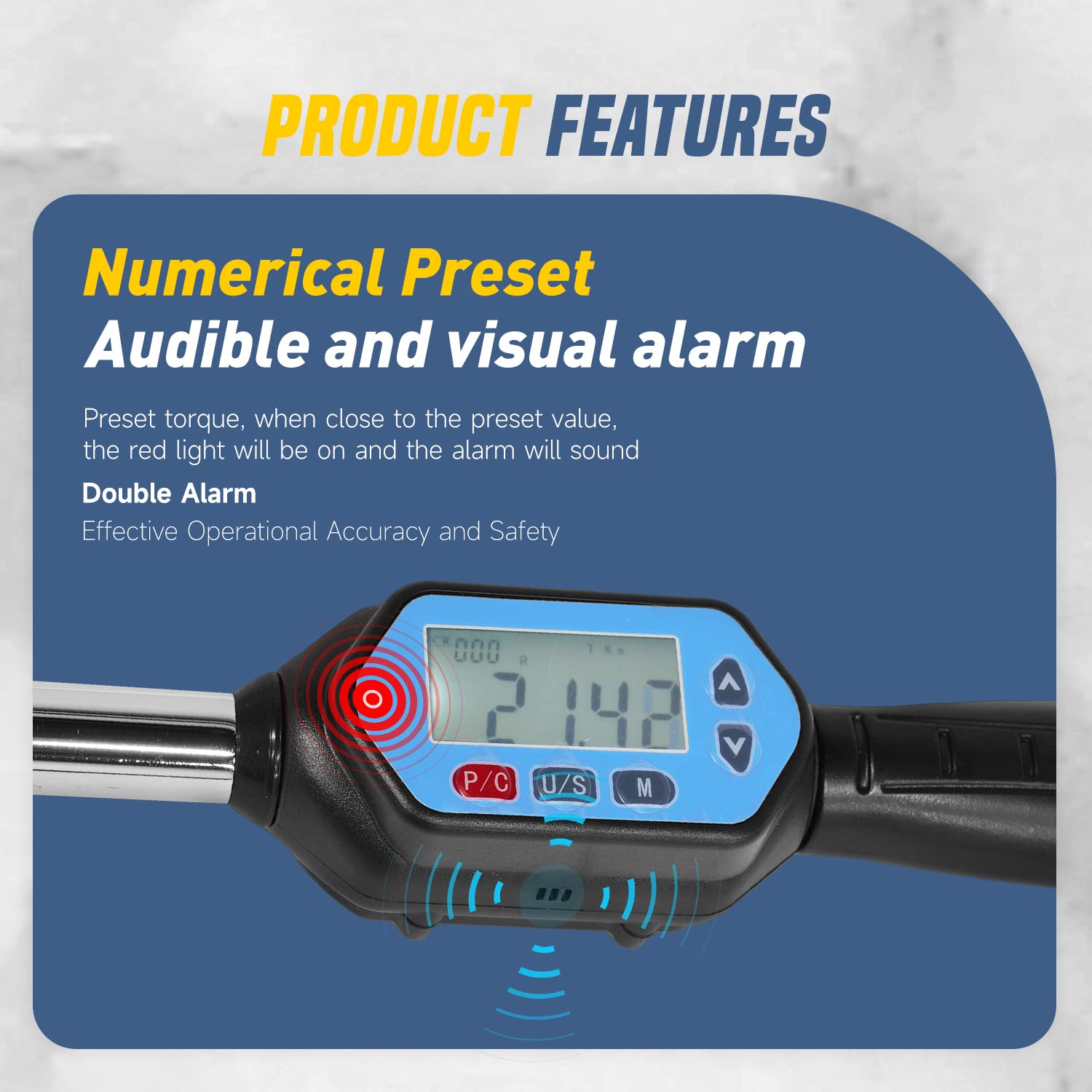 ZAC Digital Torque Wrench (200-250 N·m) - Electronic Torque Spanner with Preset Value, Audible & Visual Alarm for M24 BT50 Pull Studs - Perfect for CNC Machine Maintenance, Automotive Repair and Industrial Assembly