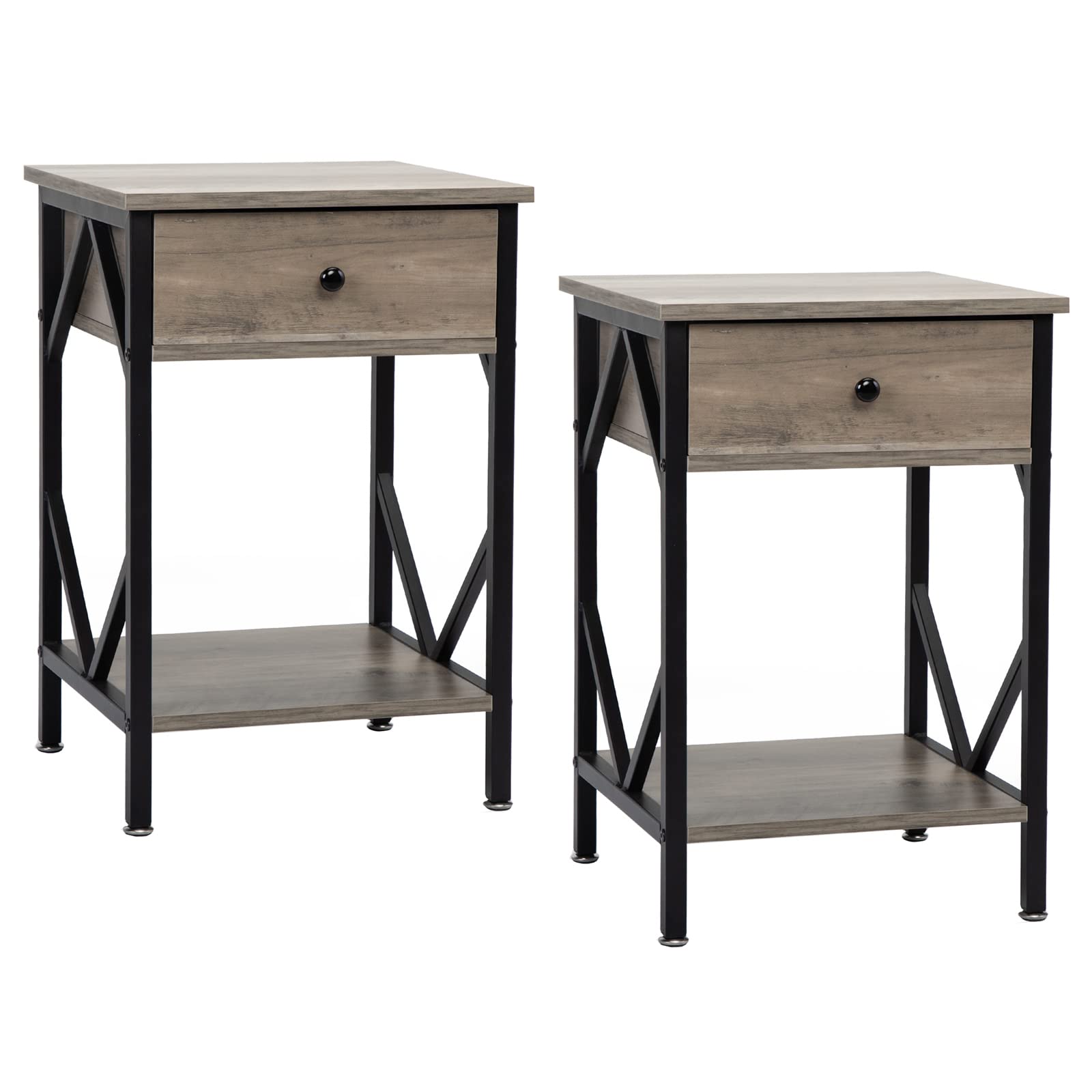 Industrial Nightstand Set of 2 - Metal Frame Bedside Tables with Storage for Bedroom, Living Room | Modern End Tables for Small Spaces, Apartment Decor
