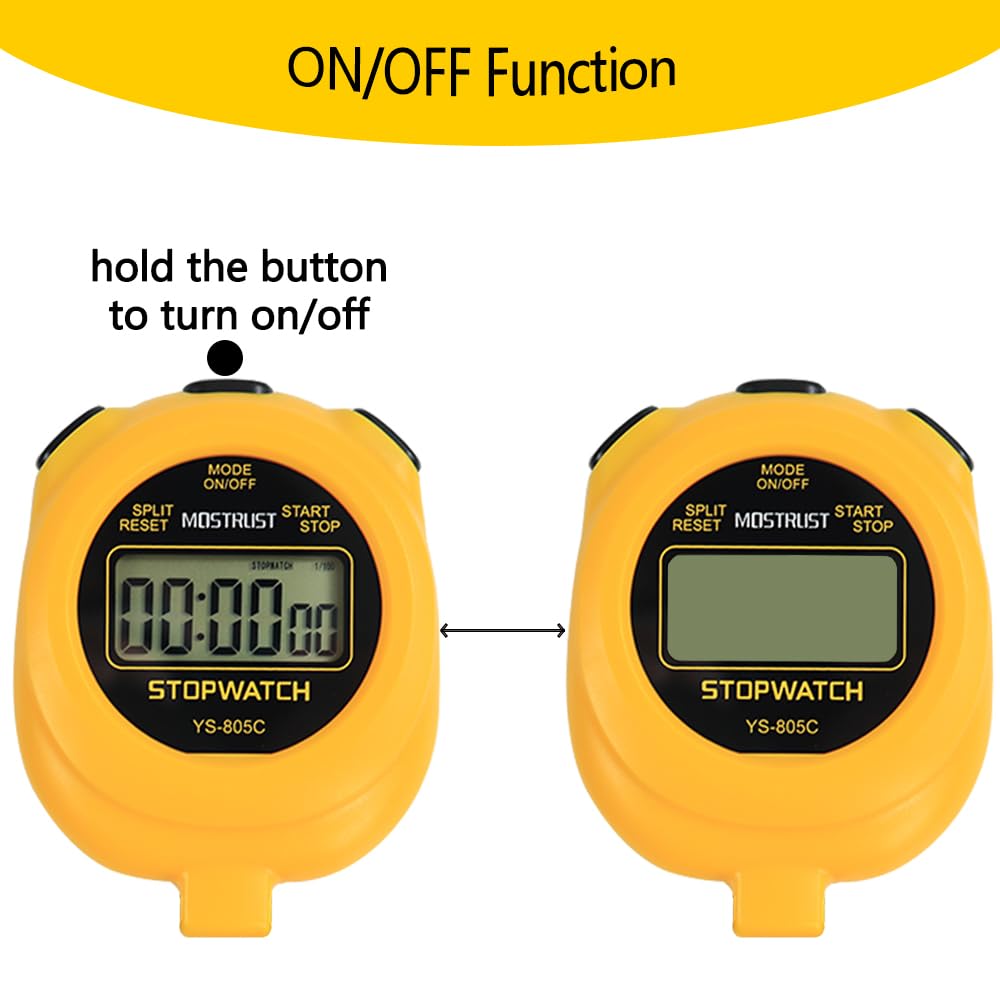 Digital Stopwatch Timer with Single Lap & Countdown Function - On/Off Switch, Includes AAA Battery - Perfect for Kids, Students, Coaches in Sports & Classroom Activities (Yellow)