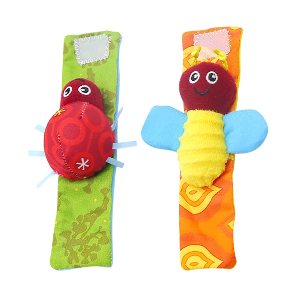 2PCS Baby Wrist & Ankle Rattles Toys - Soft Newborn Infant Toys 0-6 Months - Cute Cartoon Rattle Socks & Wristbands for Boys & Girls - Perfect for Tummy Time, Sensory Play & Early Development