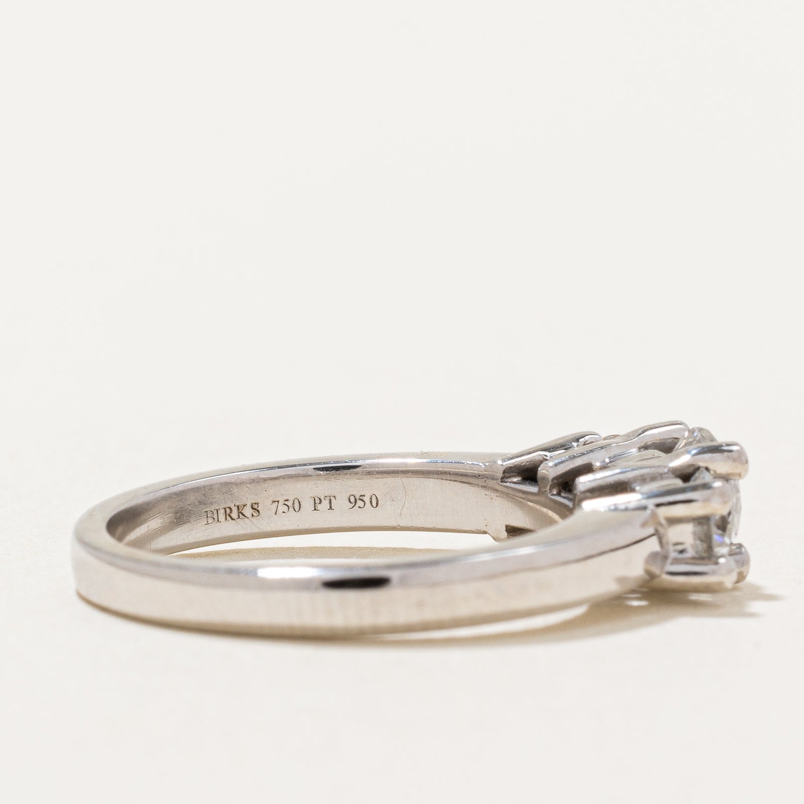 Birks Three Stone Diamond White Gold Ring | 0.43ct Total Weight | Size 5 | Elegant Engagement, Wedding, or Anniversary Jewelry Gift