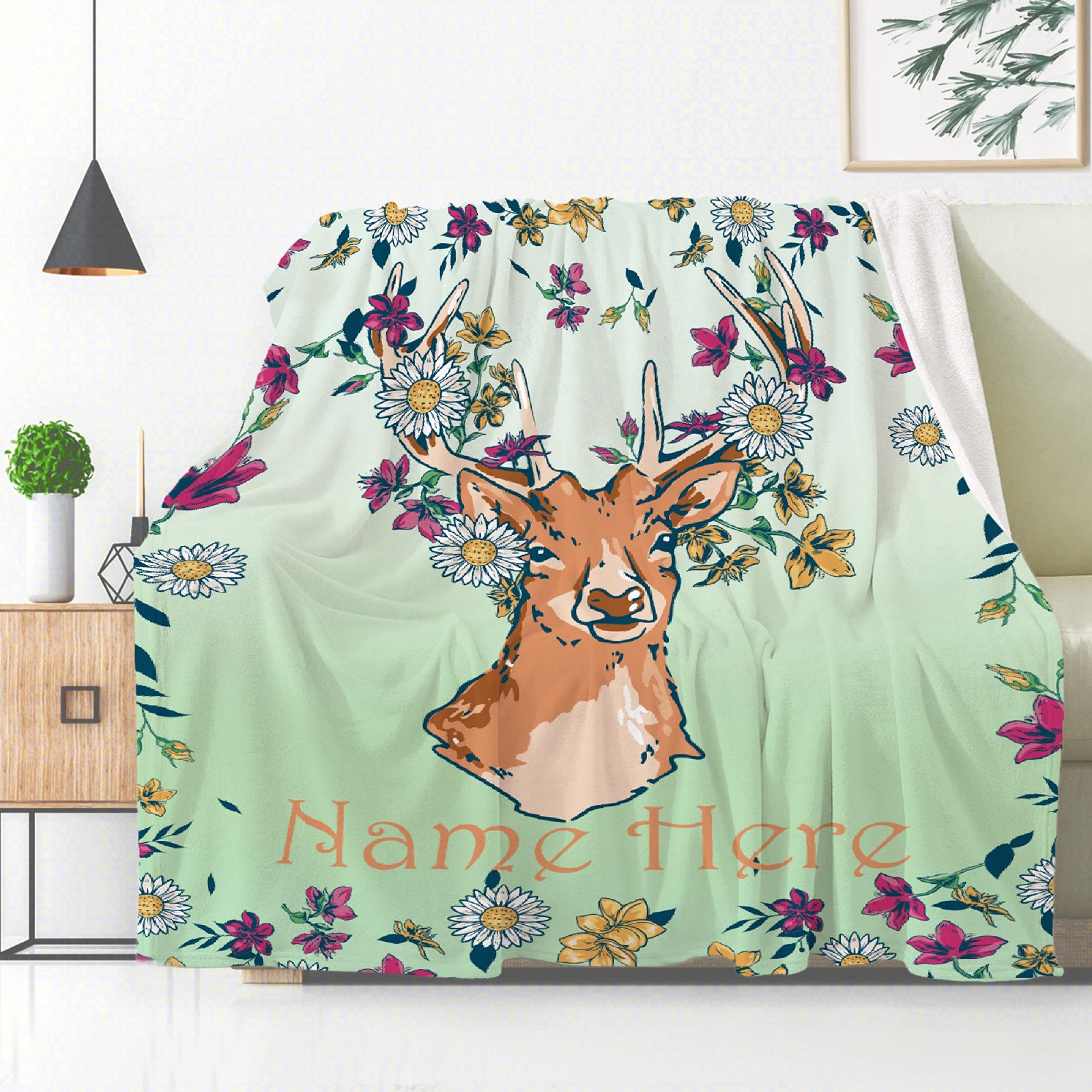 Custom Personalized Deer Throw Blanket - Soft Flannel Blanket with Name for Baby, Kids & Teens - 50x60 Inch Warm Blanket for Couch, Bed, Sofa - Perfect Gift for Boys & Girls - Ideal for Nursery, Living Room & Cozy Home Decor
