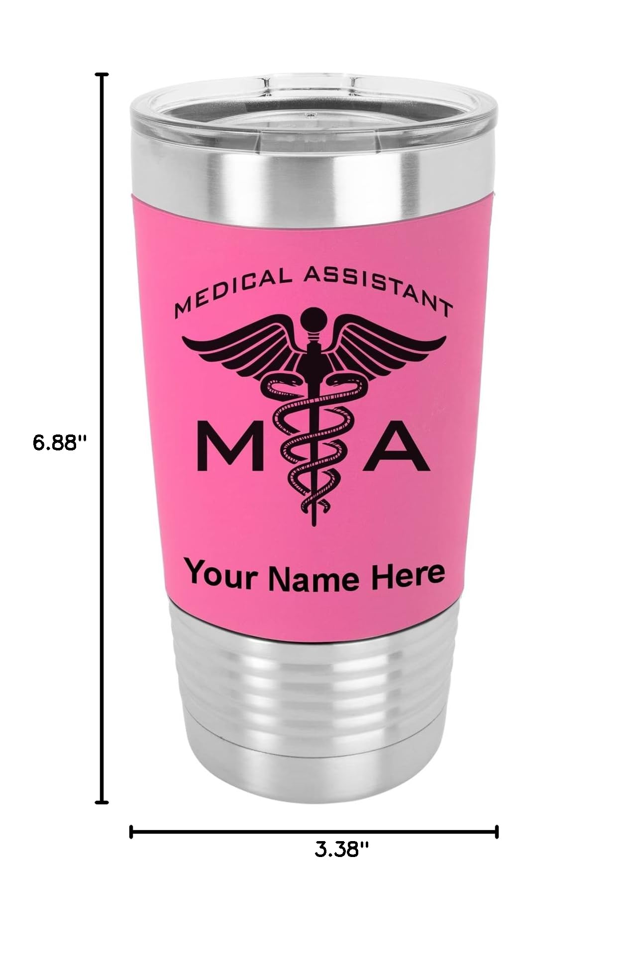 LaserGram 20oz Vacuum Insulated Stainless Steel Tumbler with Silicone Grip - Personalized Engraved Pink Travel Mug for Medical Assistants | Keeps Drinks Hot/Cold for Hours | Perfect for Nurses, Office & Outdoor Use