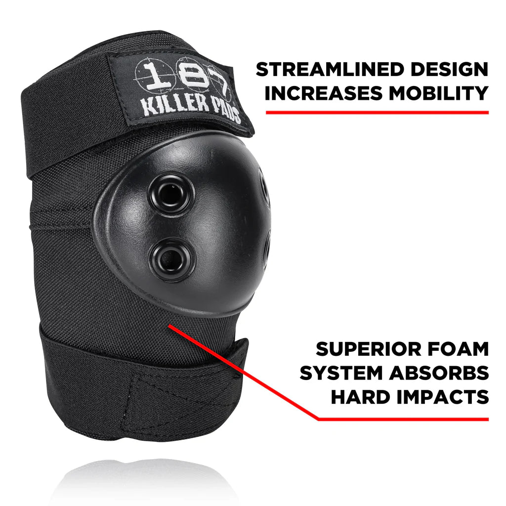 187 Killer Pads Elbow Pads - Black - Protective Gear for Skateboarding, BMX, Rollerblading & Extreme Sports
