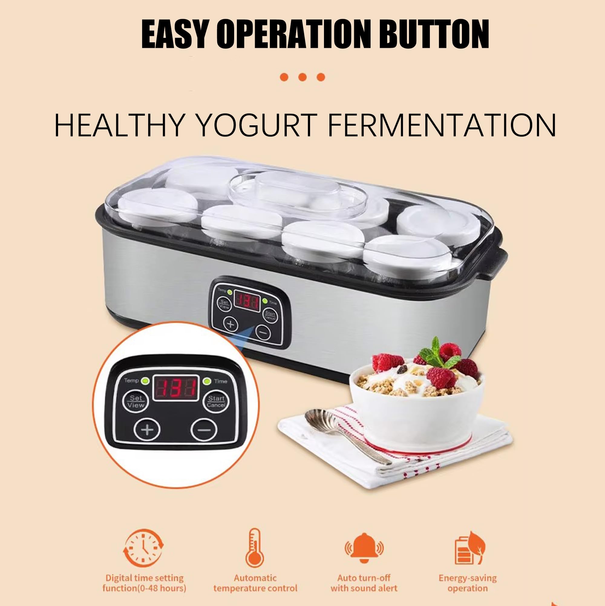 Probiotic Yogurt Maker with Adjustable Temperature Control - 1400ML Electric Yogurt Machine with 8 Lids for Homemade Yogurt, Kefir & Dairy-Free Alternatives | Perfect for Healthy Breakfast, Snacks & Gut Health Recipes