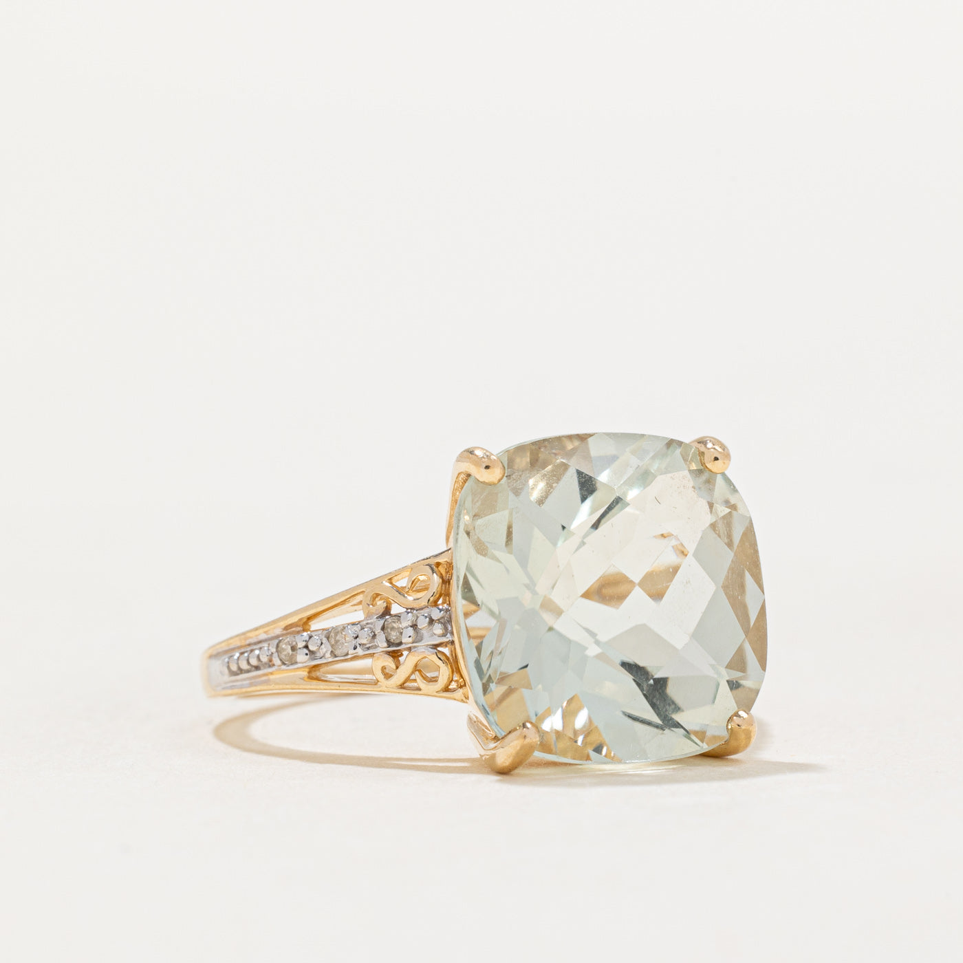 Elegant Mint Green Quartz & Diamond Cocktail Ring - 6.70ct Natural Quartz with 0.02ctw Diamonds - Size 6.25 - Perfect for Evening Parties, Weddings & Special Occasions