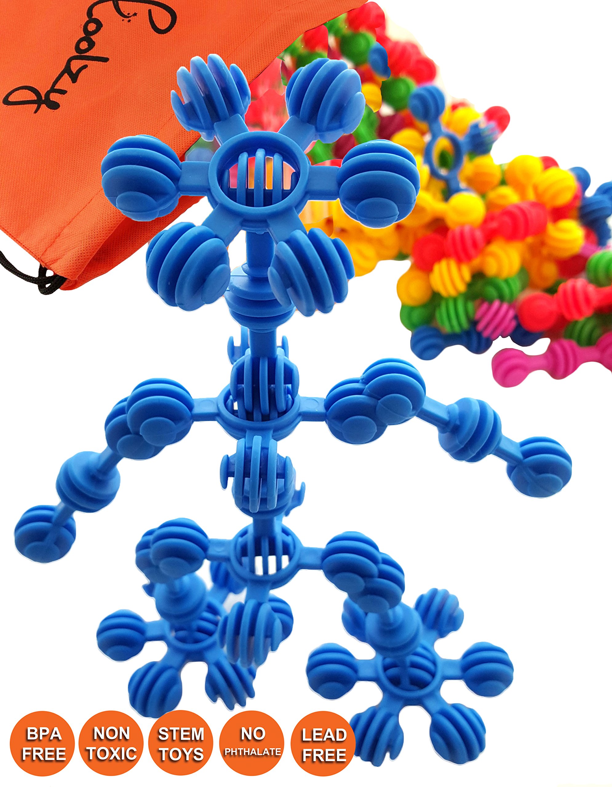 Skoolzy Rainbow Star Flex Building Toys 90 Piece Jumbo Set | STEM Educational Construction Blocks for Kids Ages 4-8 | Creative Tinker Toys for Classroom Bins & Homeschool Learning | Perfect for Preschool STEM Activities & Indoor Playtime