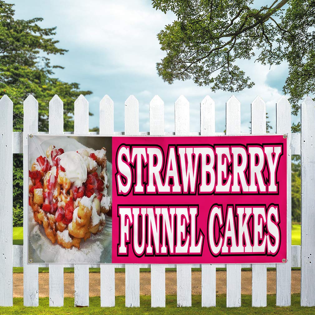 Premium Vinyl Banner - 48x96 Inches with 8 Grommets | Weatherproof Outdoor Sign for Strawberry Funnel Cake Restaurants, Food Bars & Industrial Yard | Multiple Sizes Available - Perfect for Outdoor Advertising, Events & Business Promotion