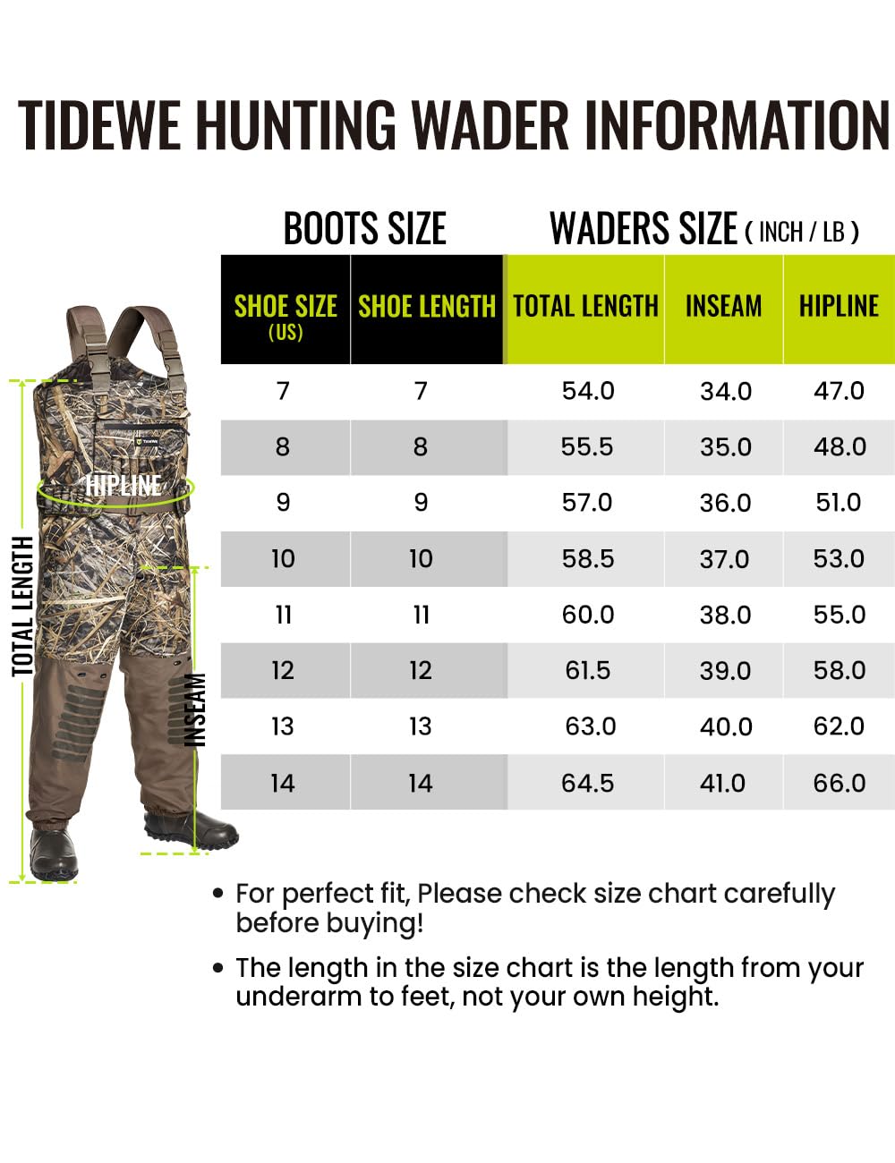 TIDEWE Breathable Chest Wader - 1600G Insulated Waterproof Hunting Waders with Steel Shank Boots & 200G Thermal Liner for Fly Fishing, Duck Hunting, and Outdoor Adventures