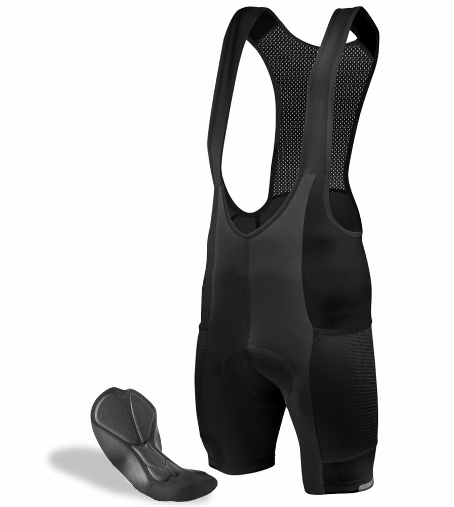 Men's Gel Touring Padded Cycling Bib Shorts with Large Mesh Storage Pockets - Made in USA | Perfect for Long Distance Biking & Road Cycling