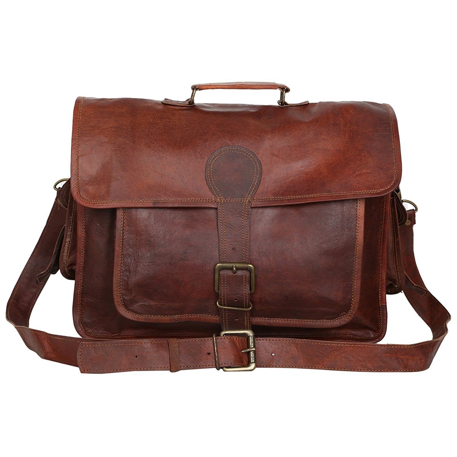 Genuine Leather Laptop Briefcase for Men - Vintage Brown Messenger Bag 12