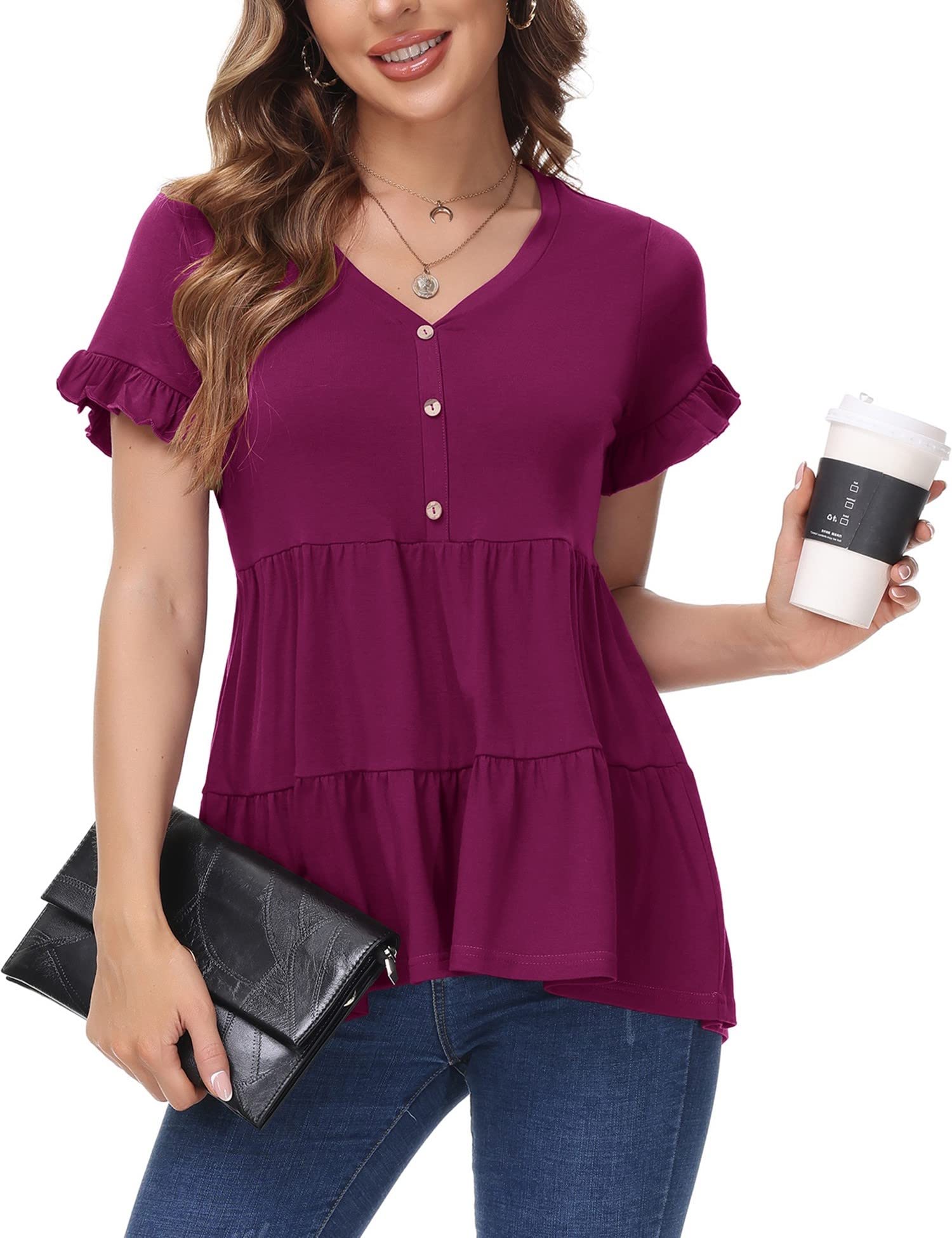 LUYAA Women's Casual V-Neck T-Shirt - Loose Fit Short Sleeve Tunic Blouse for Summer | Perfect for Beach, Travel & Everyday Wear