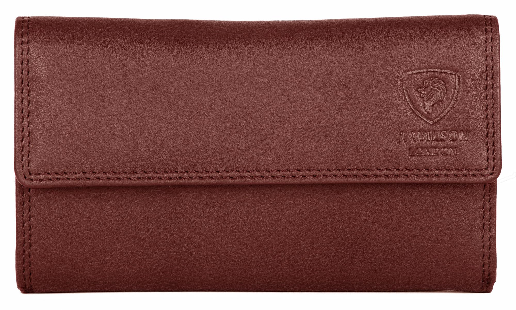 J. Wilson London Women's RFID Blocking Designer Leather Wallet with Zip Pocket - Burgundy Purse for Credit Cards & Cash, Perfect for Travel, Shopping, and Everyday Use (Gift Box Included)