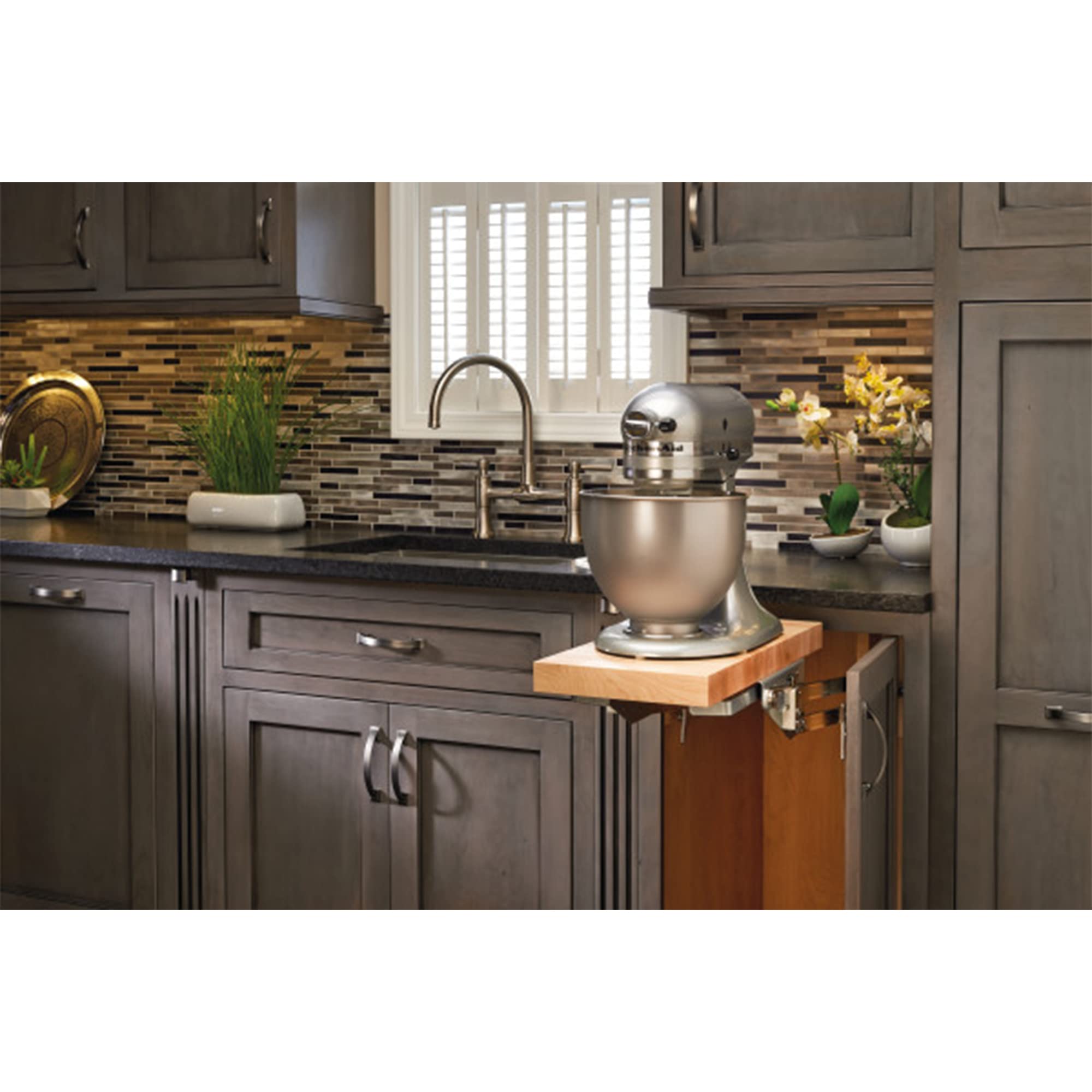 Rev-A-Shelf Heavy Duty Spring Loaded Mixer Lift for Kitchen Cabinets - Zinc RAS-ML-HDCR Appliance Organizer | Perfect for Blenders, Stand Mixers & Small Kitchen Appliances in Tight Spaces