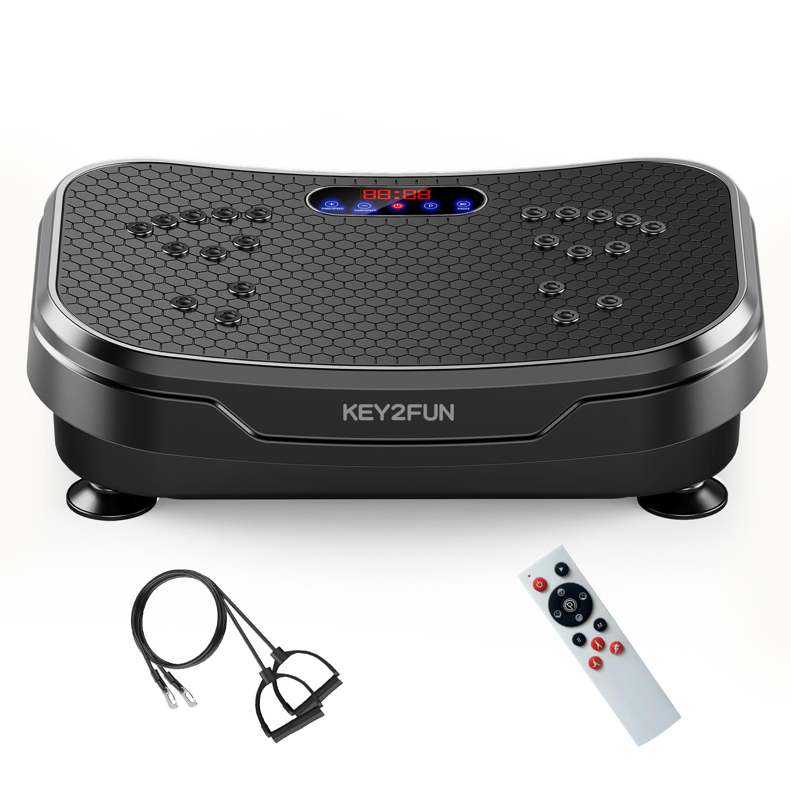 KEY2FUN 2025 Upgraded Vibration Plate Exercise Machine - Large-Size Vibrating Platform with Resistance Bands for Lymphatic Drainage & Home Fitness (330LBS Capacity) | Perfect for Weight Loss, Muscle Toning & Circulation Improvement