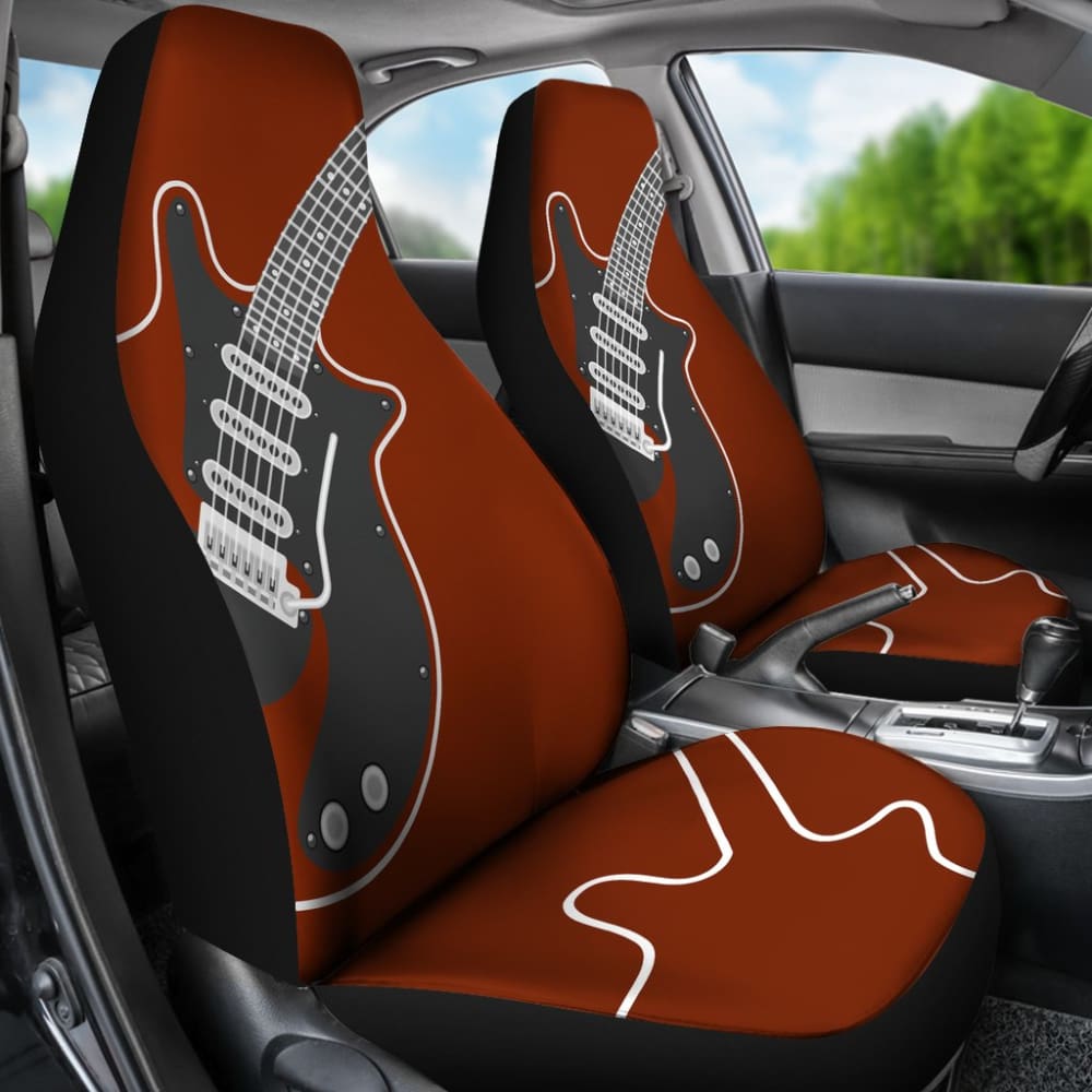Premium Red Themed Electric Guitar Car Seat Covers - Universal Fit for Cars, SUVs & Trucks - Perfect for Musicians & Music Lovers on the Go