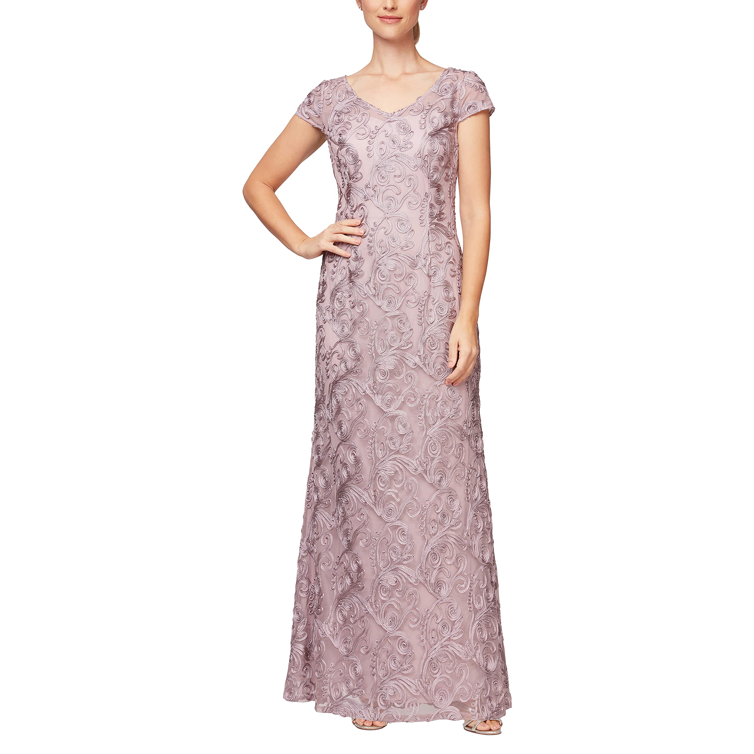 Alex Evenings Women's Long Cap Sleeve Dress - Elegant Formal Gown for Weddings, Parties & Special Occasions