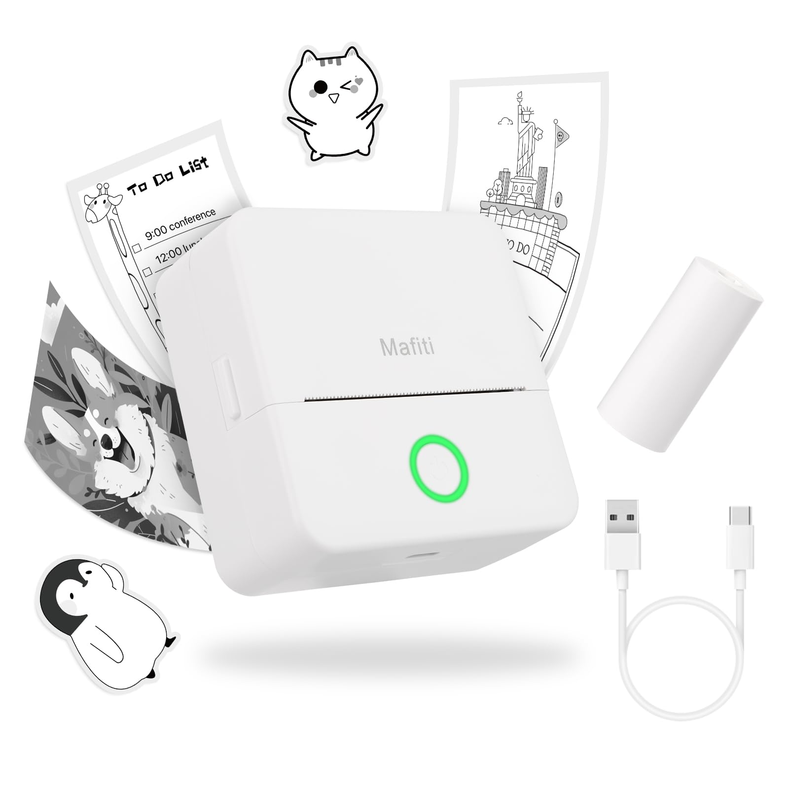 MAFITI Portable Thermal Pocket Printer - Inkless Bluetooth Mini Wireless Sticker Label Maker for Scrapbooking, Journaling & Organization | Includes 1 Roll Thermal Paper | Perfect for DIY Crafts, Home Office & School Projects